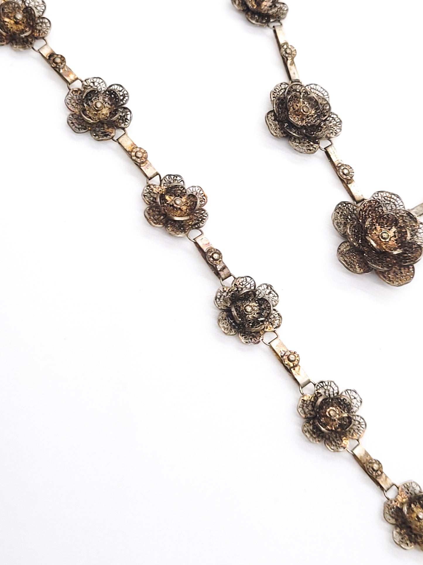 Spun silver flower cannetile vintage necklace set 950 sterling sliver demi parure