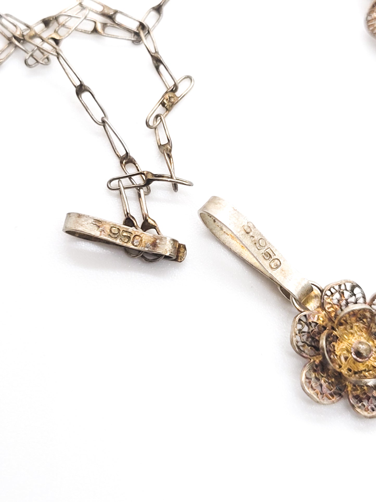 Spun silver flower cannetile vintage necklace set 950 sterling sliver demi parure