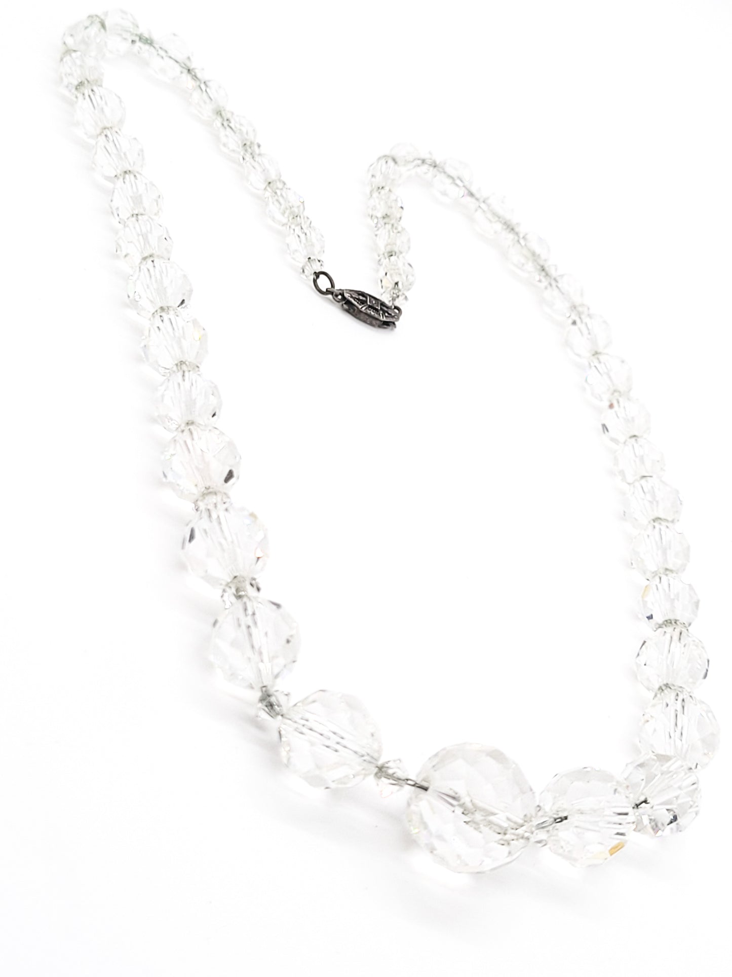 Art Deco faceted lead crystal graduated sterling silver vintage necklace
