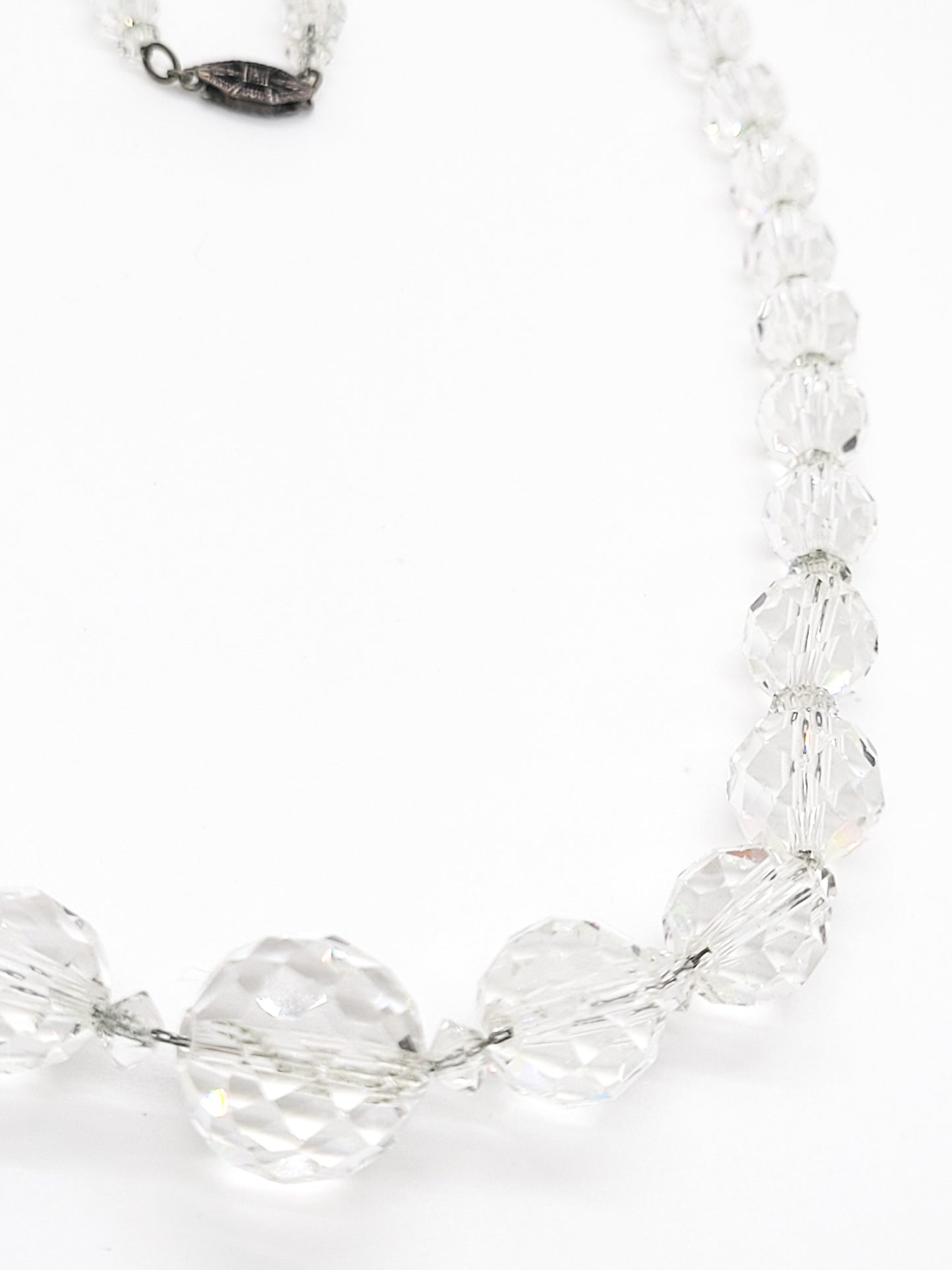 Art Deco faceted lead crystal graduated sterling silver vintage necklace