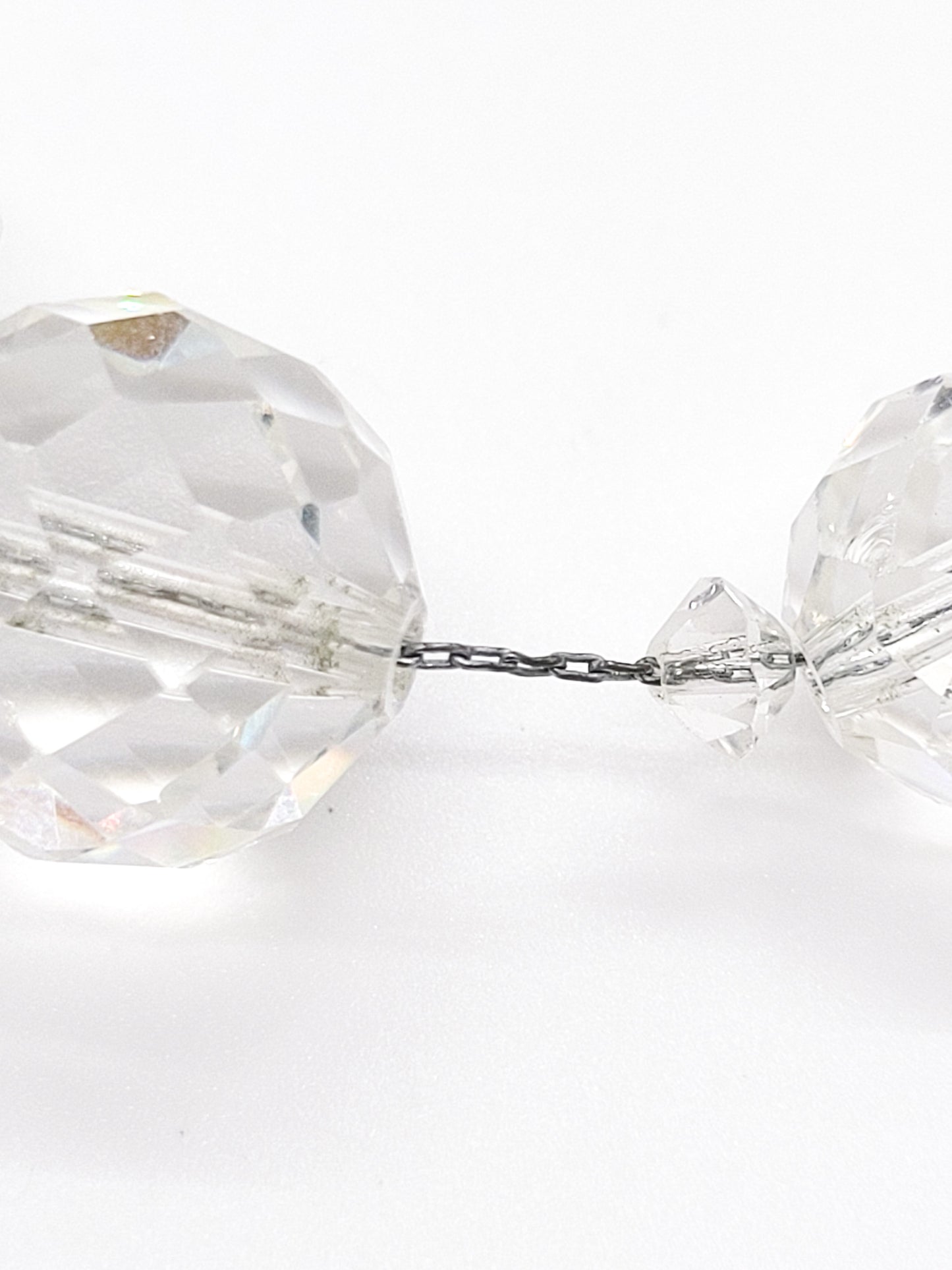 Art Deco faceted lead crystal graduated sterling silver vintage necklace