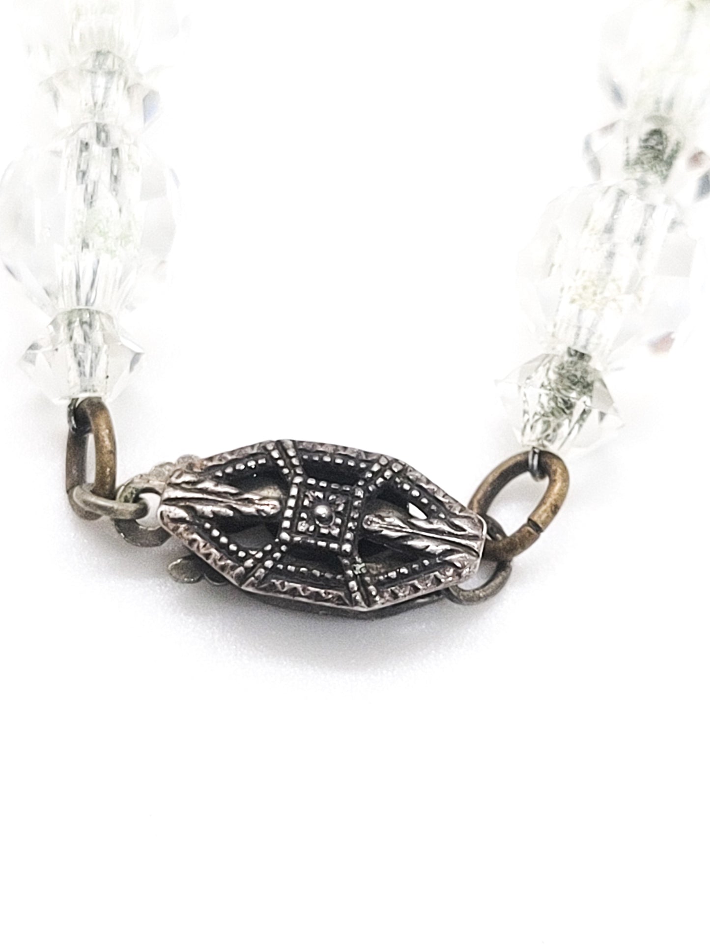 Art Deco faceted lead crystal graduated sterling silver vintage necklace
