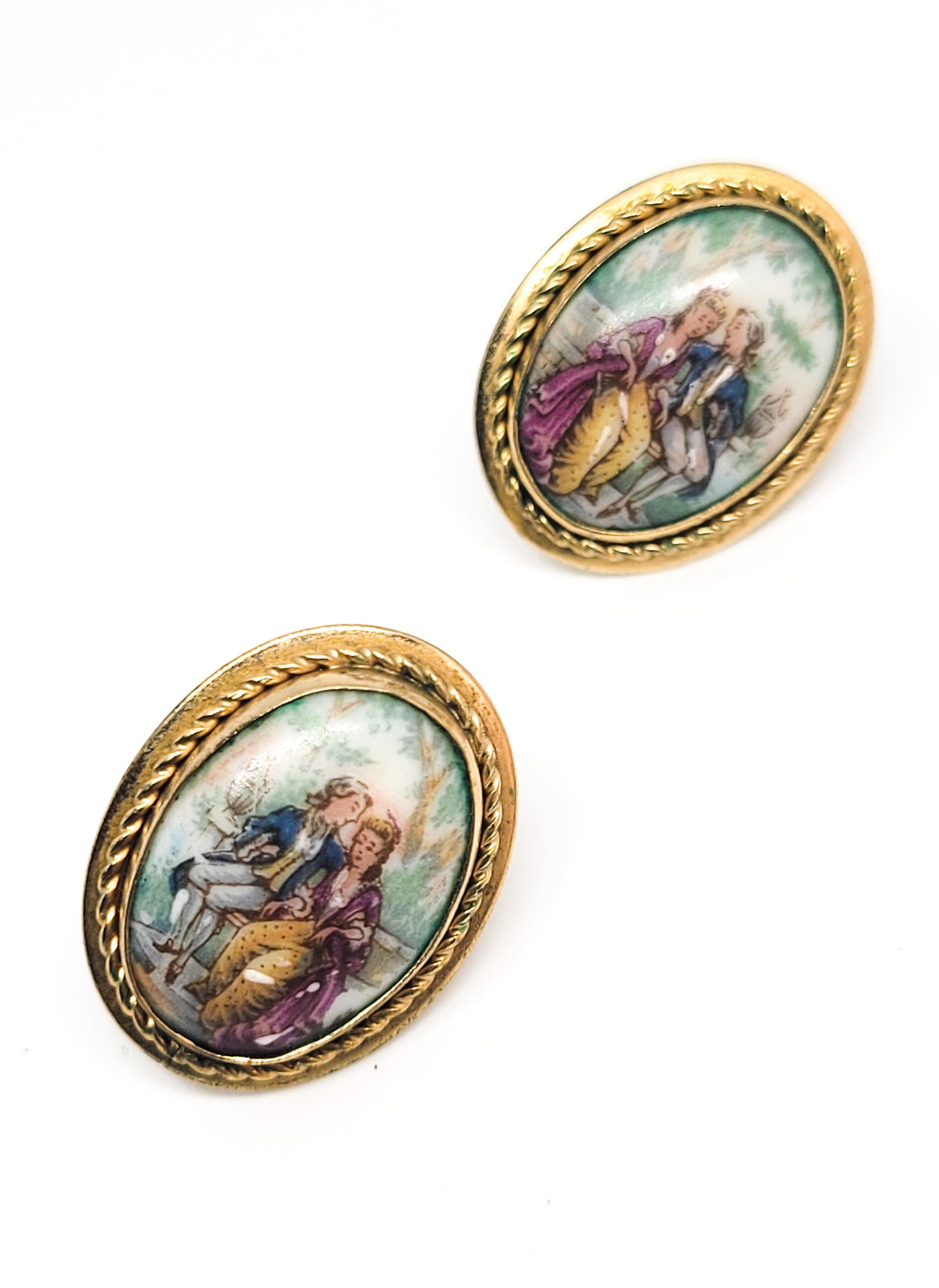 A & Z chain company 12kt gold filled painted porcelain screw back earrings