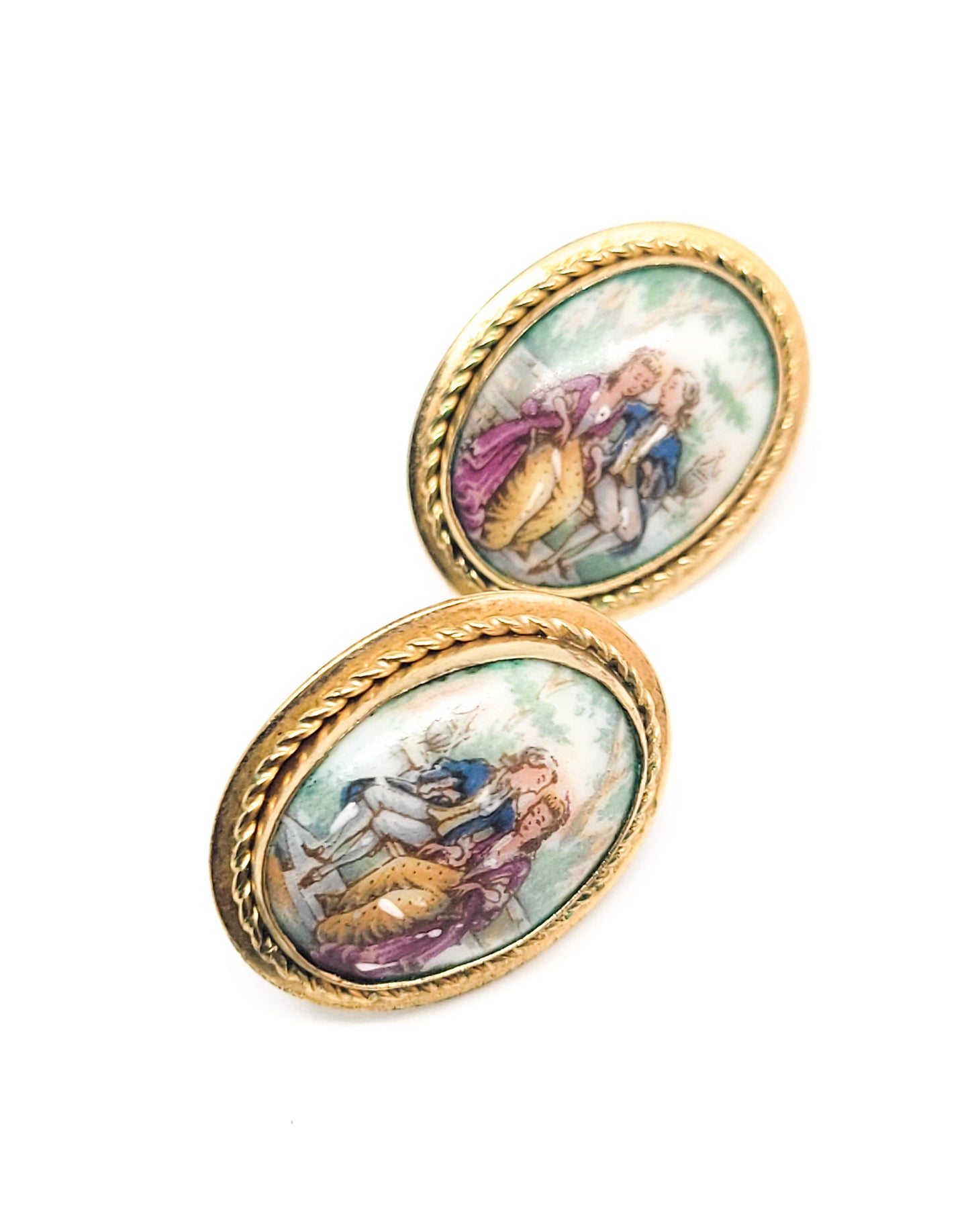 A & Z chain company 12kt gold filled painted porcelain screw back earrings
