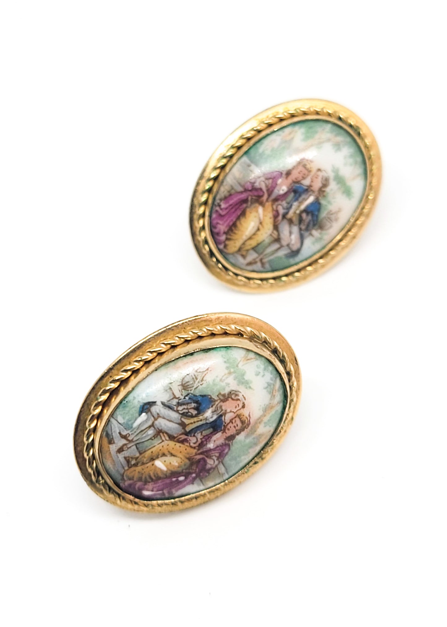 A & Z chain company 12kt gold filled painted porcelain screw back earrings