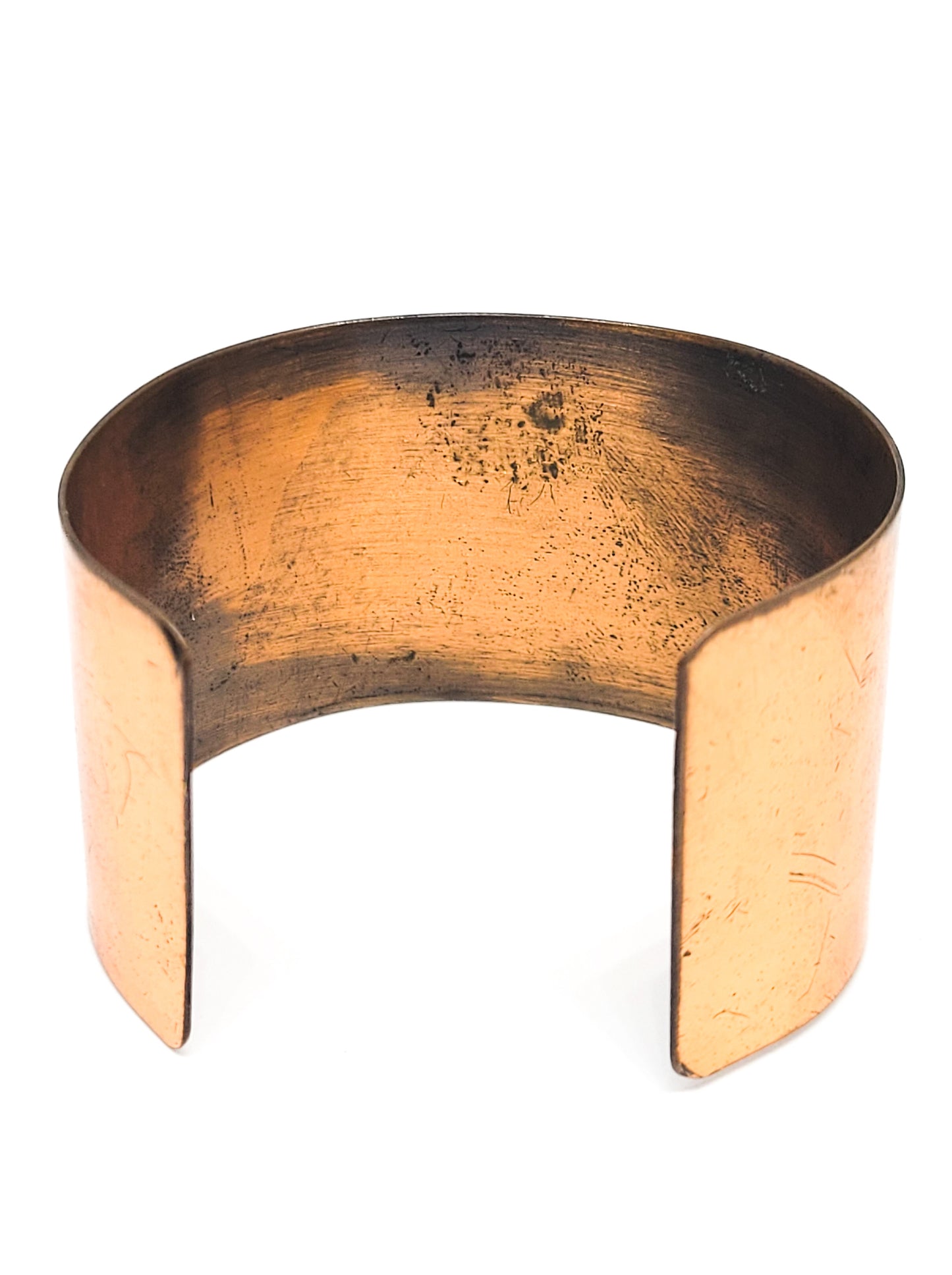 Copper Goddess crescent moon diachronic pink opal art class vintage cuff bracelet