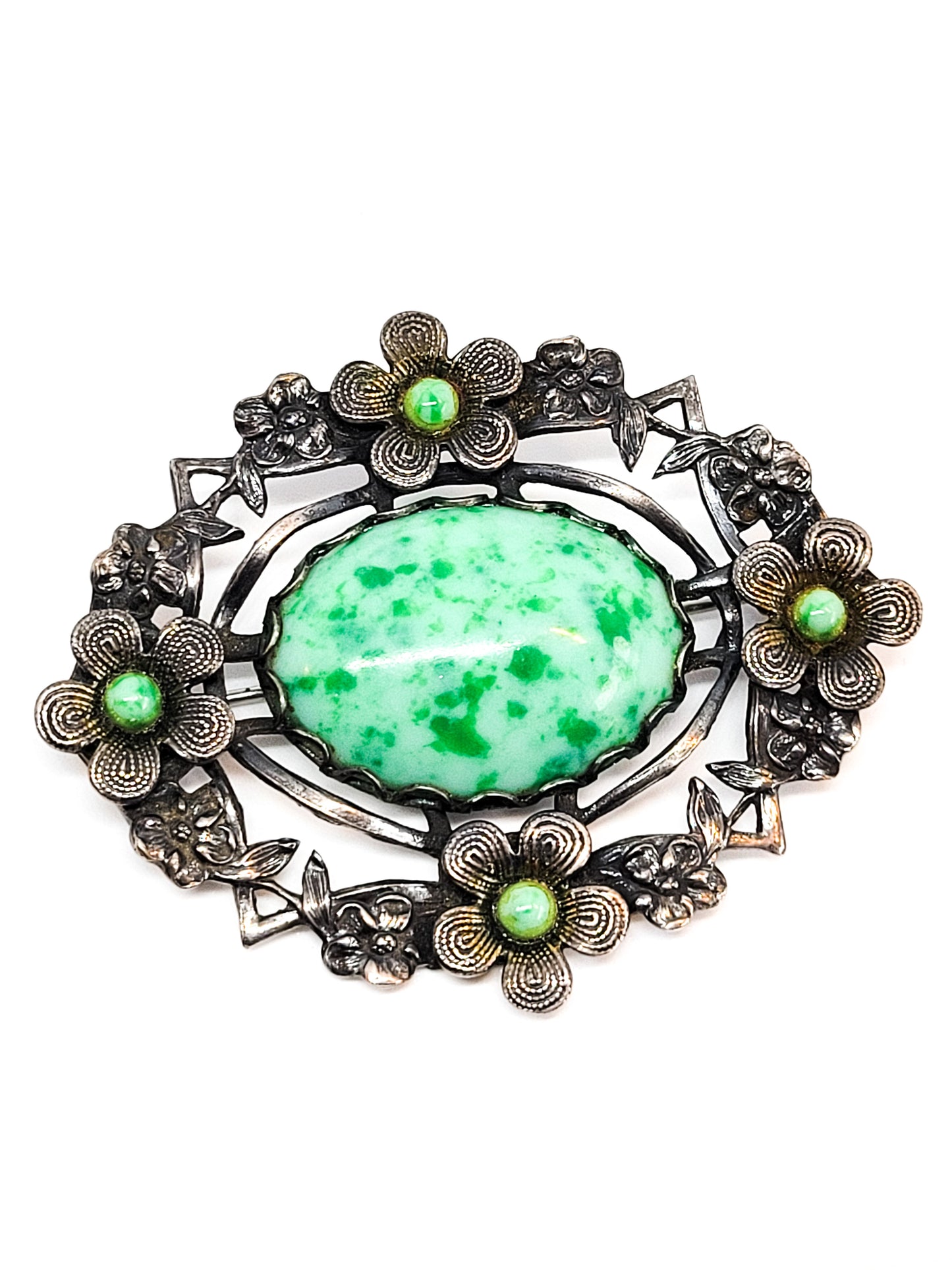 Neiger brothers Green Peking Czech glass flower vintage scatter brooch pin mid century