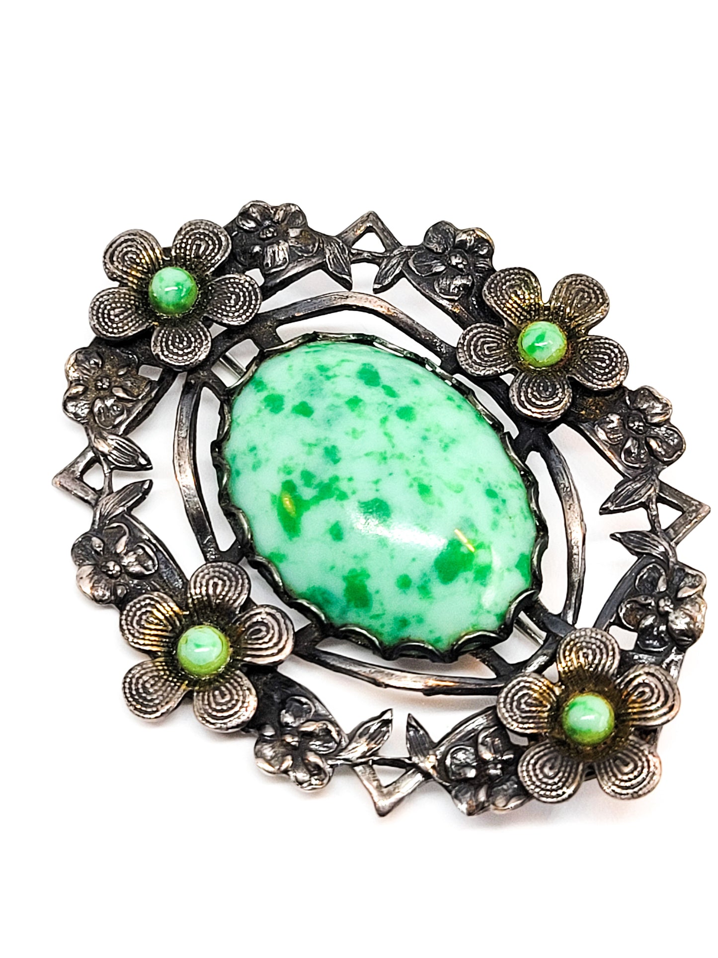 Neiger brothers Green Peking Czech glass flower vintage scatter brooch pin mid century