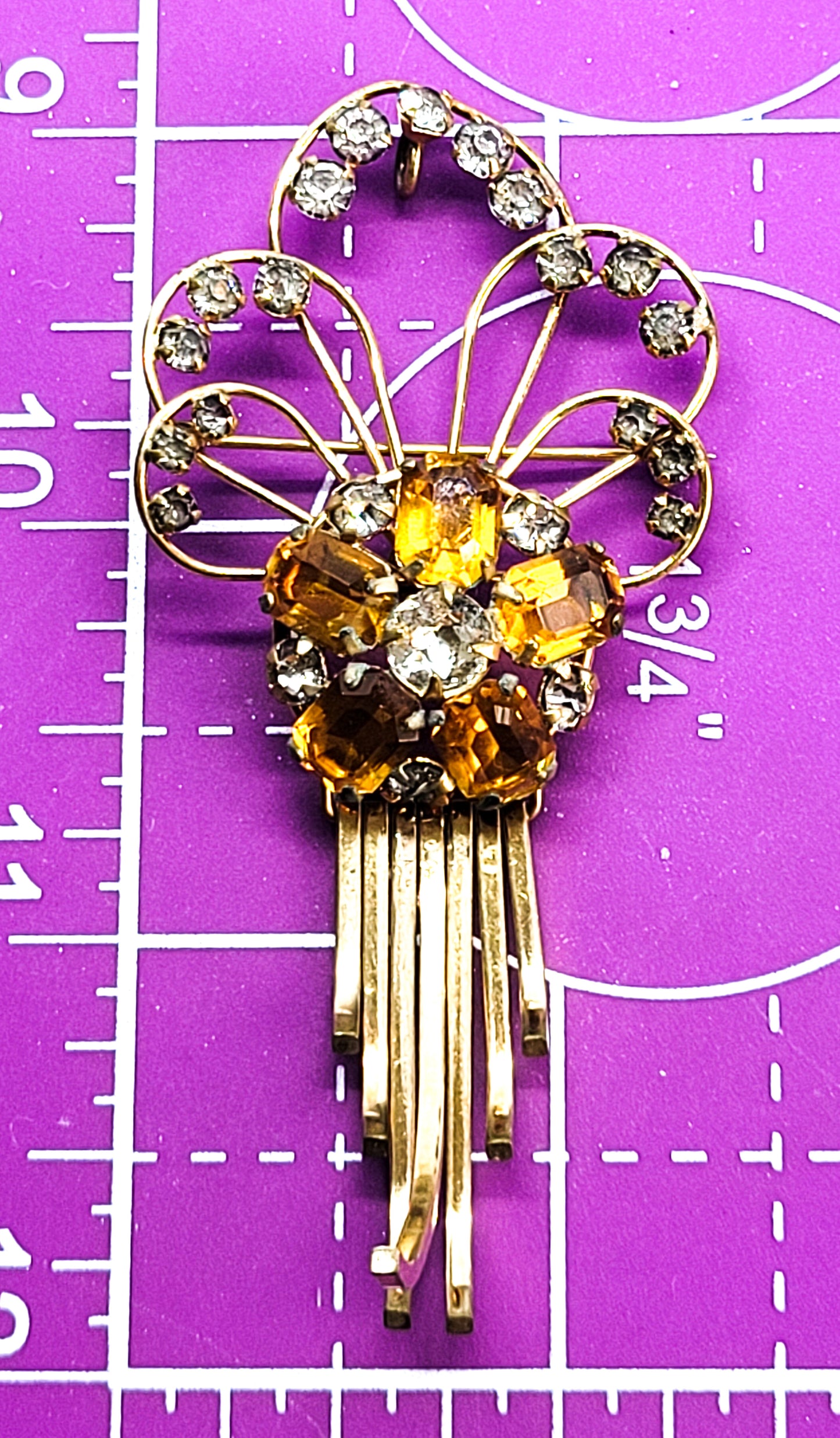 Art Deco Phyllis M&S 1/20 12kt gold filled topaz rhinestone vintage pendant brooch