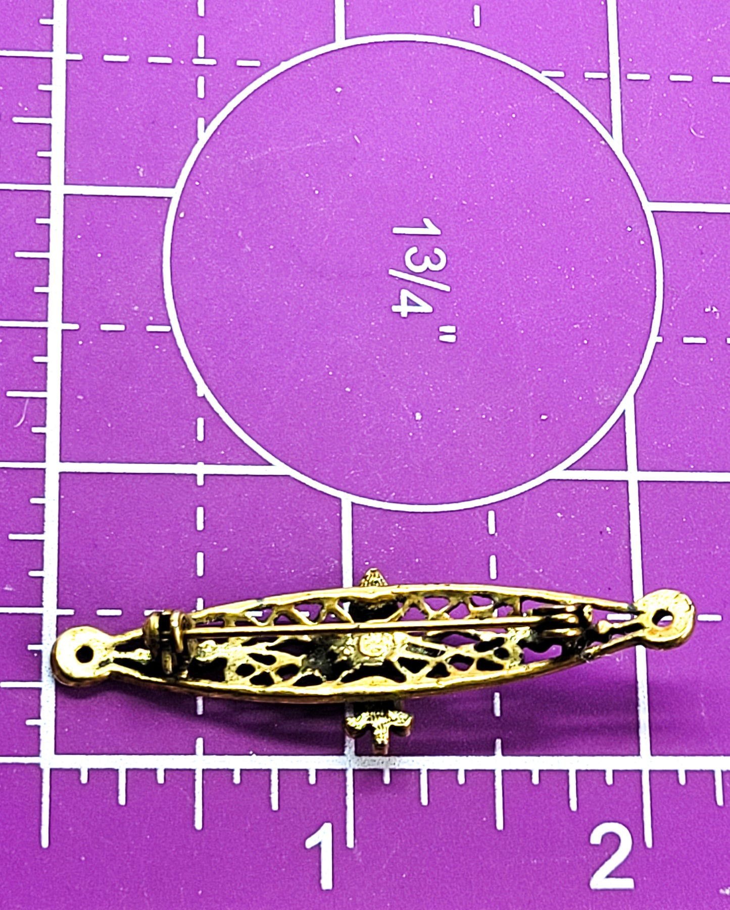 Fleur de lis vintage gold toned faux pearl and rhinestone bar pin brooch