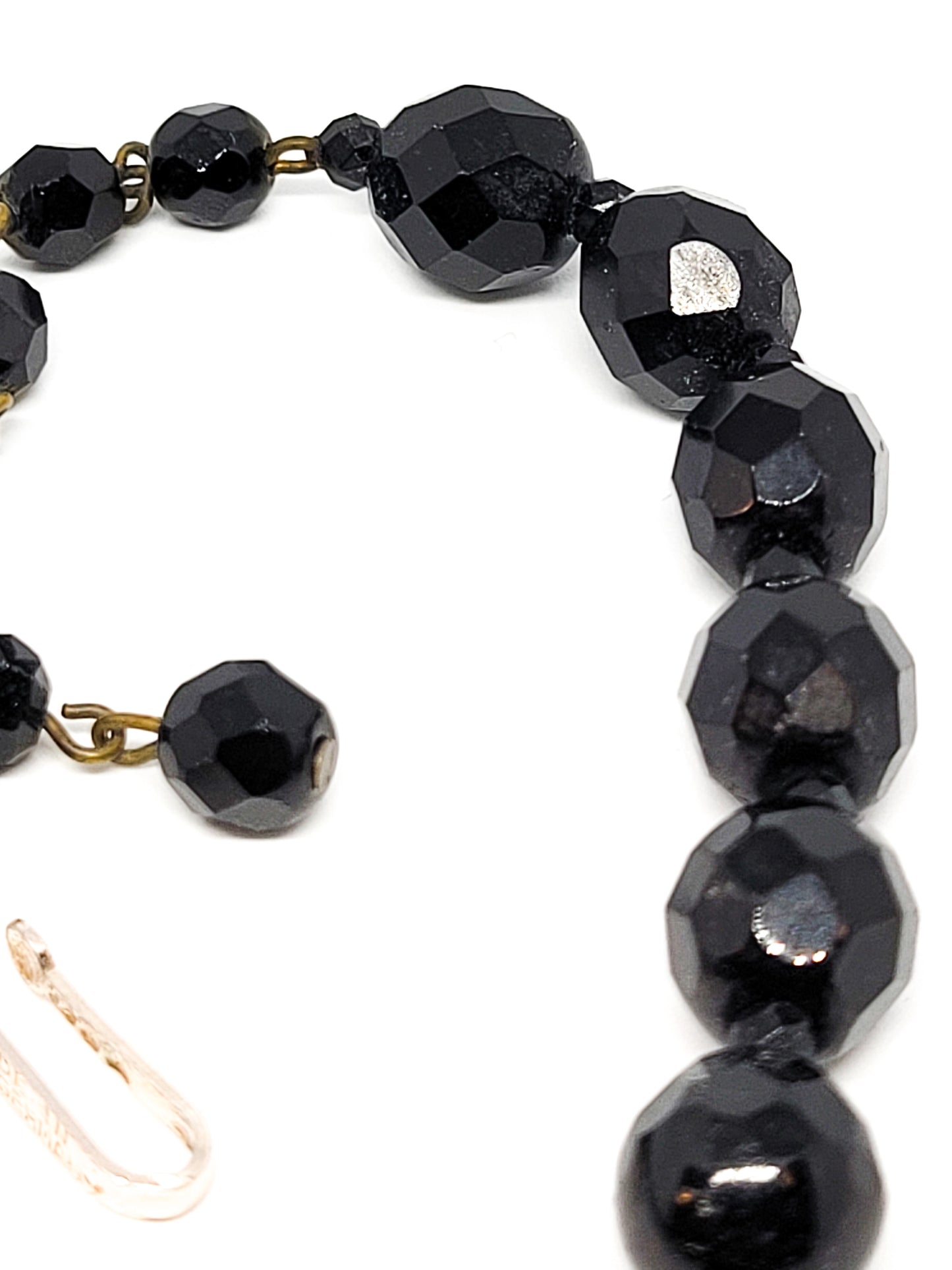 West Germany black faceted graduated beaded vintage necklace mid century