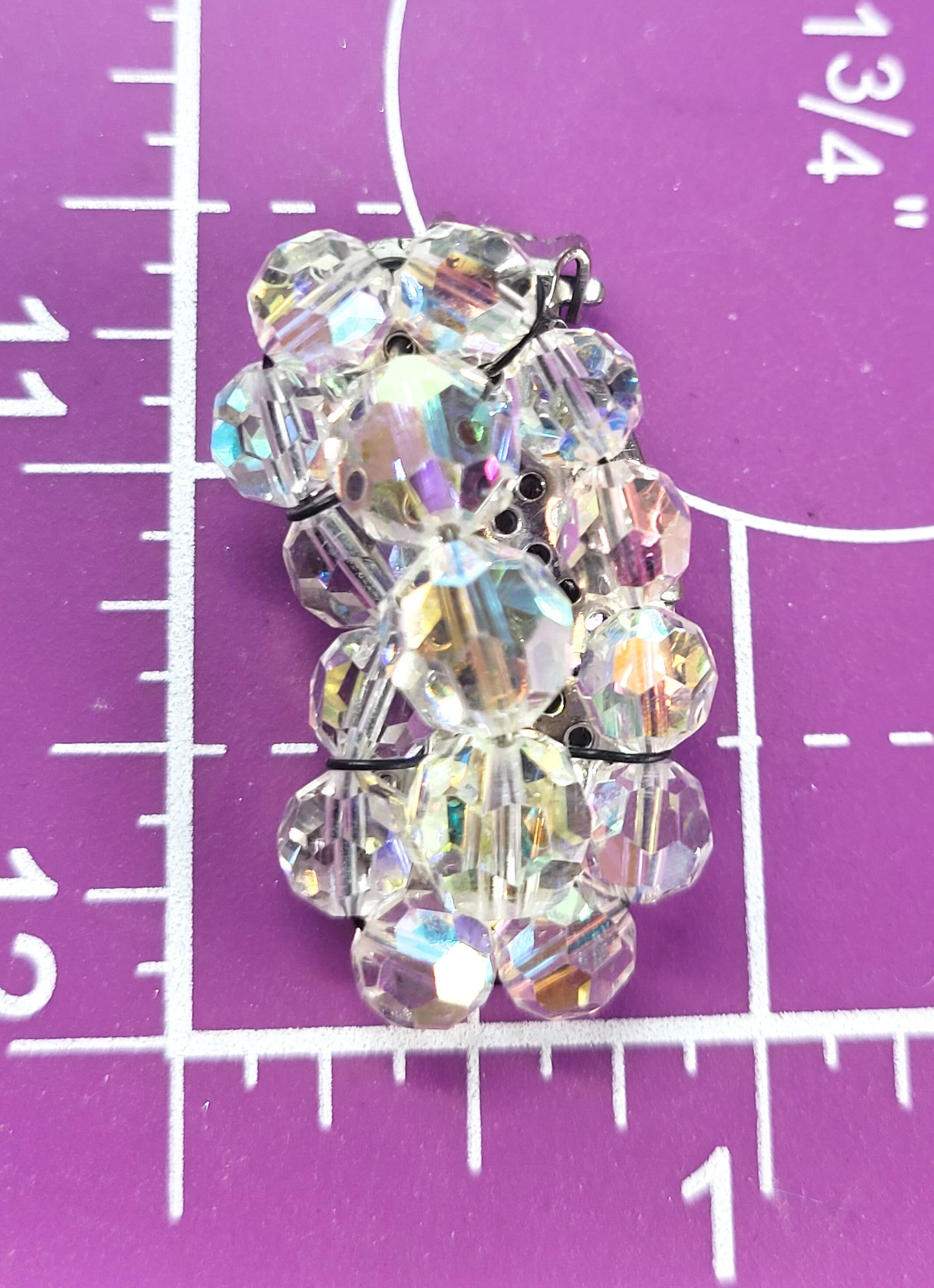 Austrian Crystal kidney shaped beaded aurora borealis vintage clip on earrings mid century