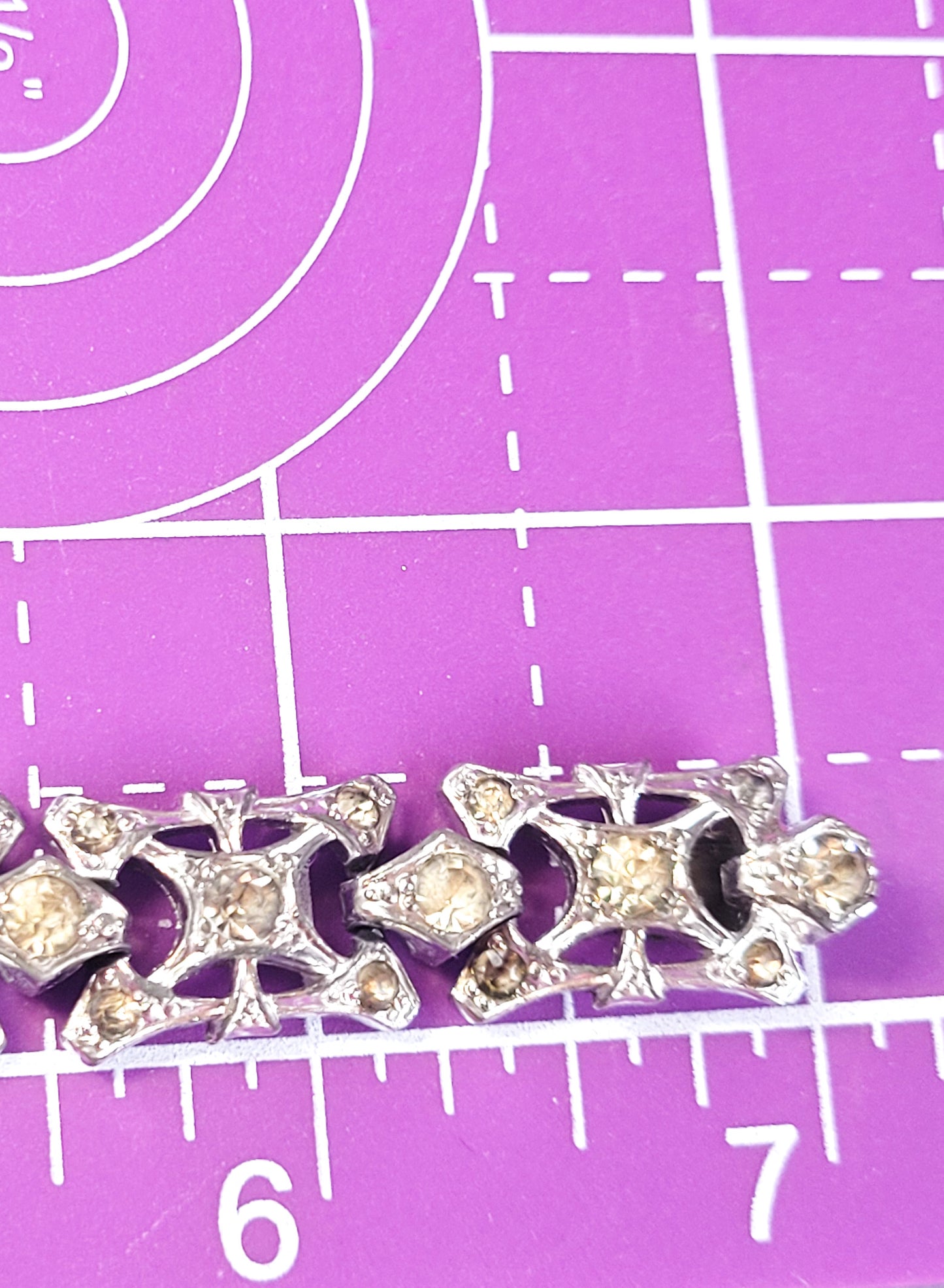 Art Deco Rhodium plated pave set clear rhinestone chaton vintage tennis bracelet