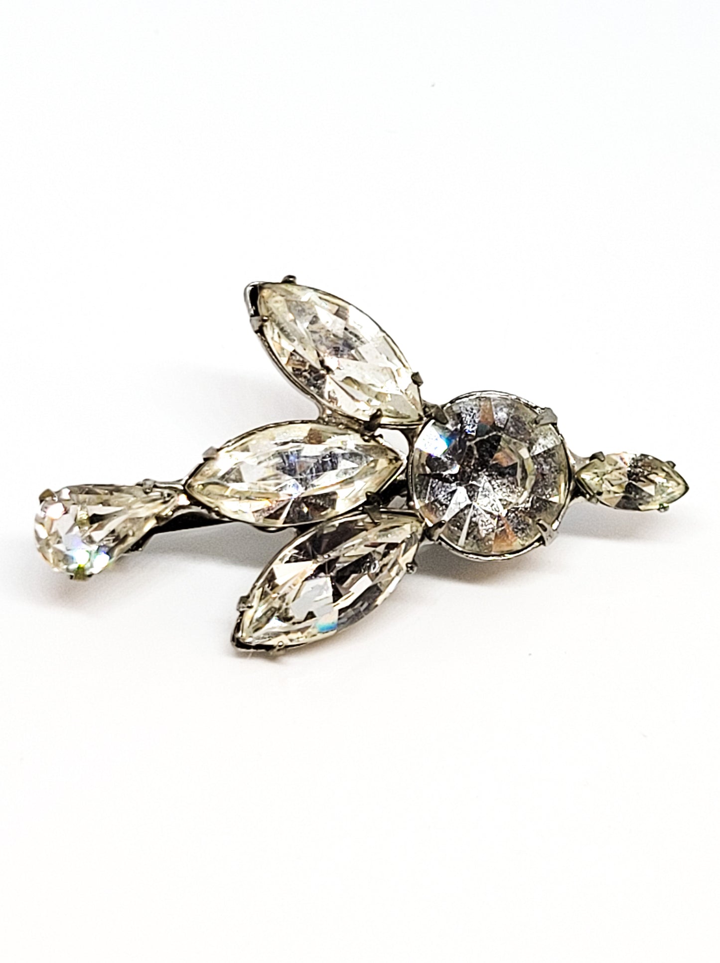 Figural bird prong set bright clear rhinestone vintage brooch pin