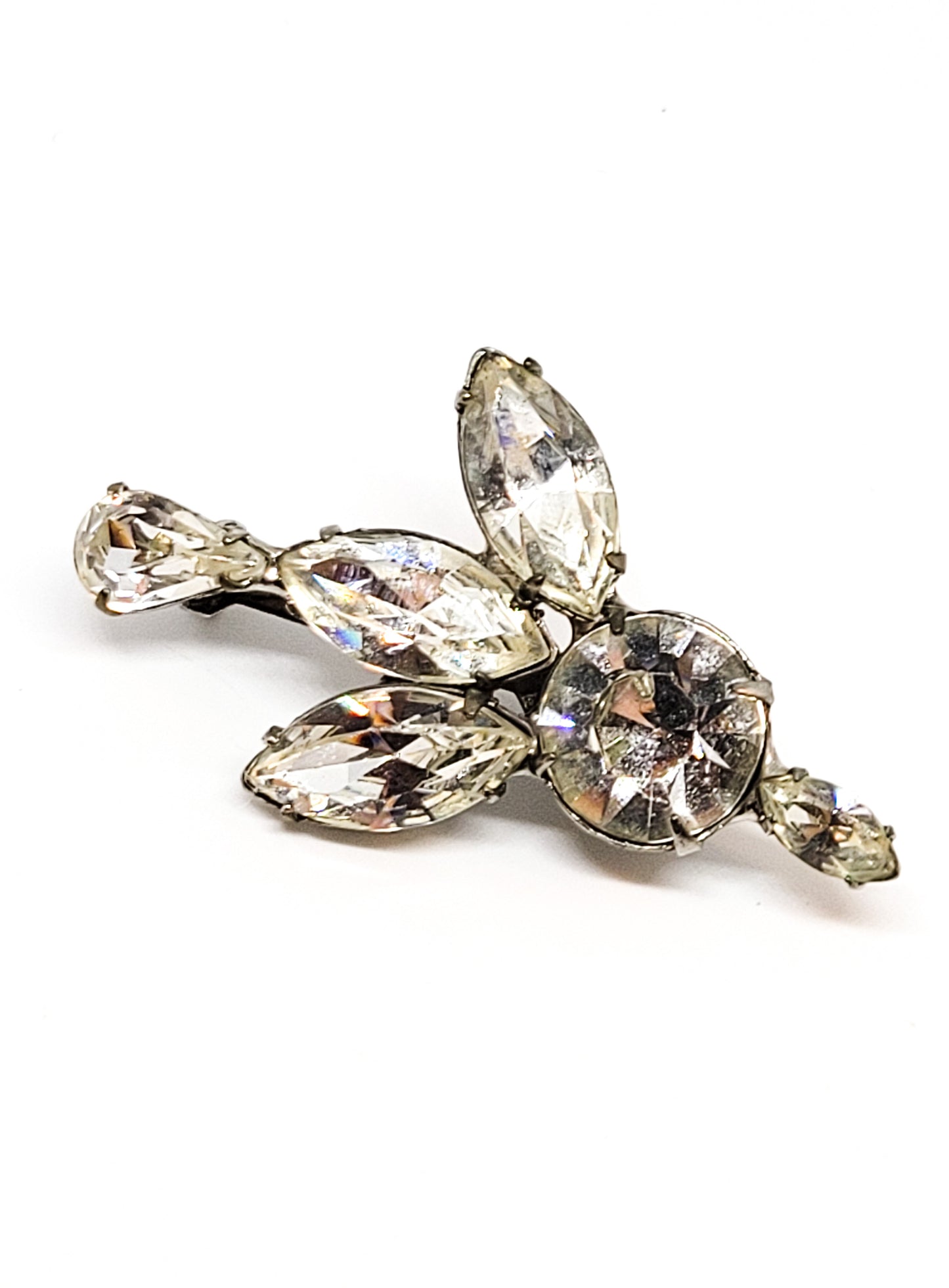 Figural bird prong set bright clear rhinestone vintage brooch pin