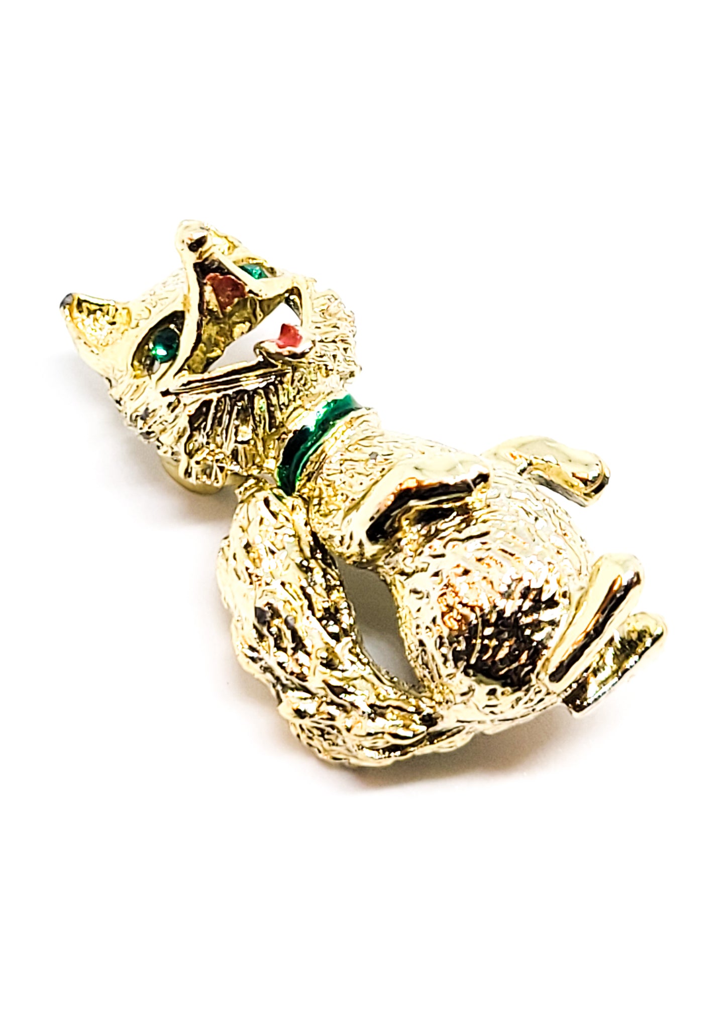 Gerry's signed vintage baby fox brooch with green rhinestone eyes figural pin