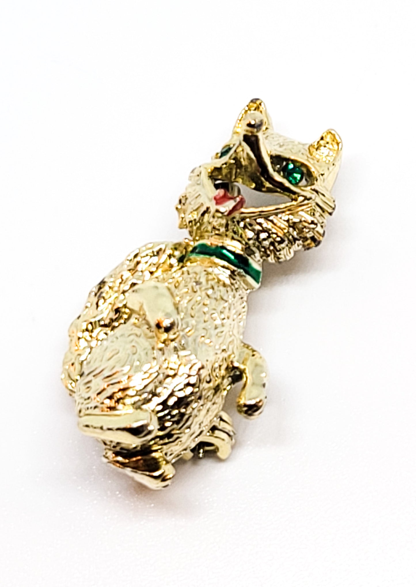 Gerry's signed vintage baby fox brooch with green rhinestone eyes figural pin
