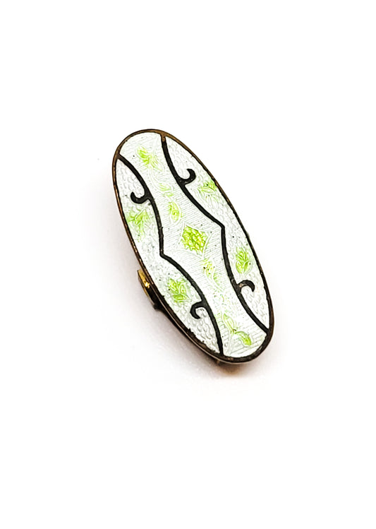 King Edwardian antique enamel guilloche Green white tie clip lingerie clip