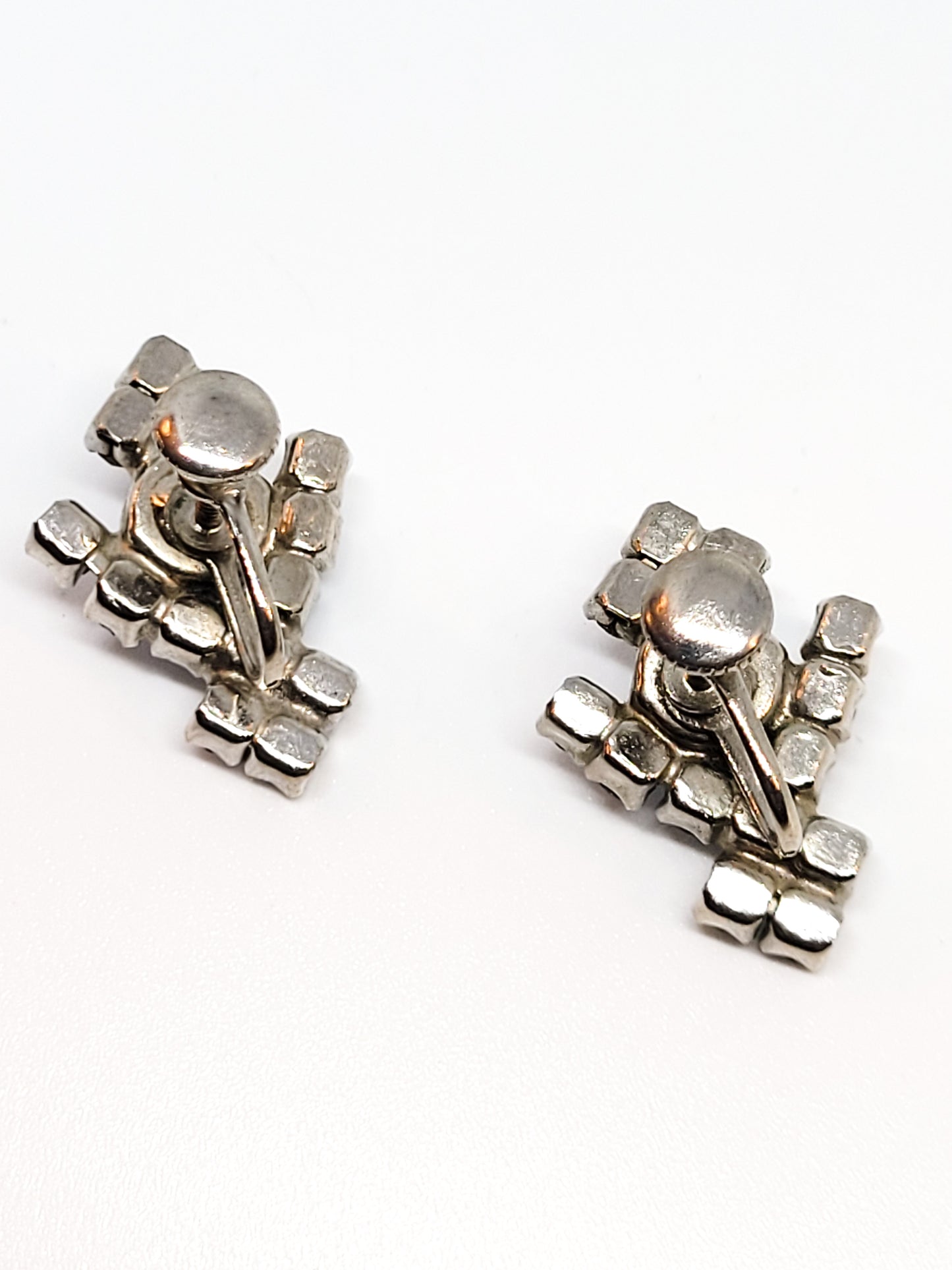 Ice baby blue vintage rhinestone cluster screw back earrings mid century estate unsigned beauty