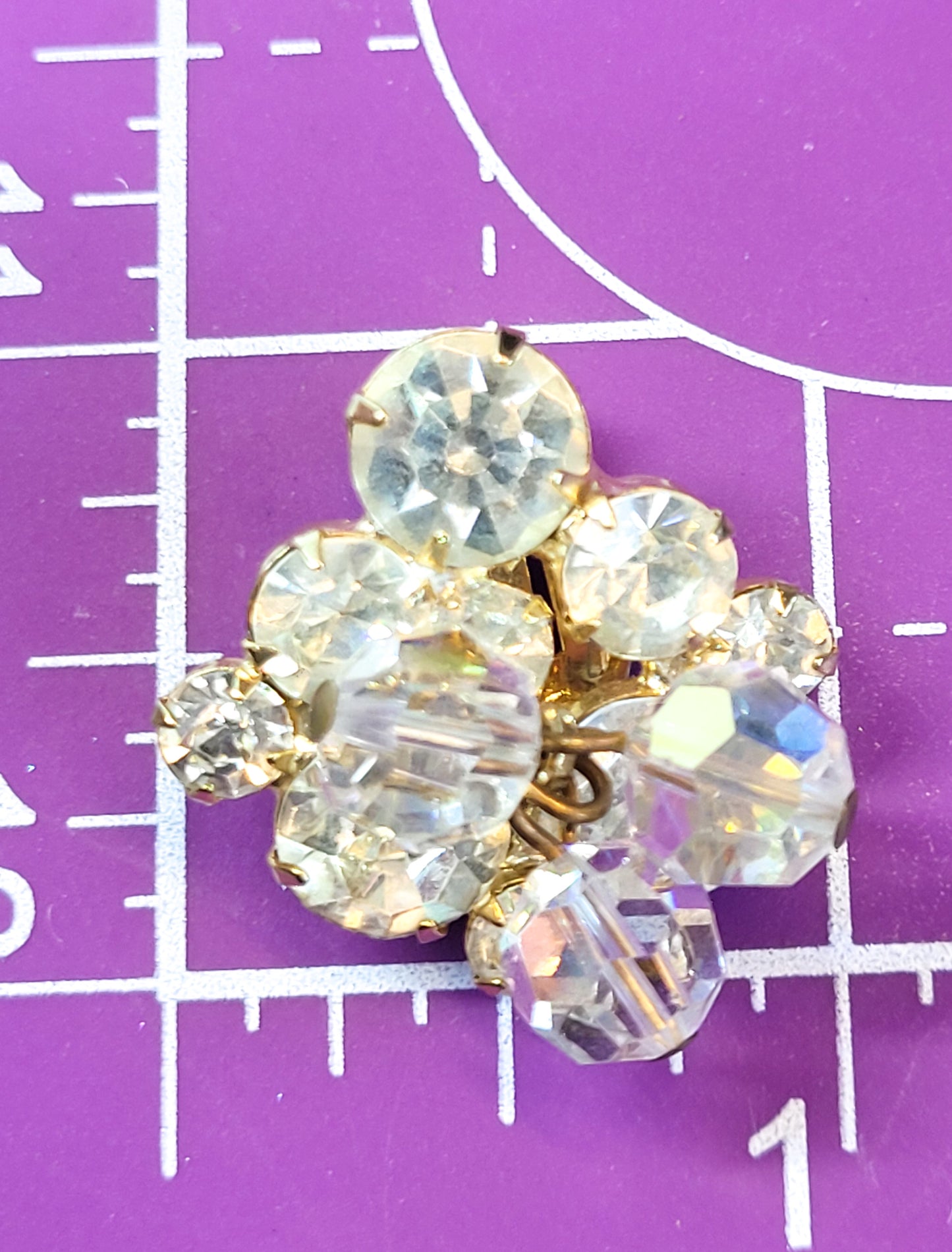 Juliana verified beaded aurora borealis clear rhinestone chaton vintage clip on earrings