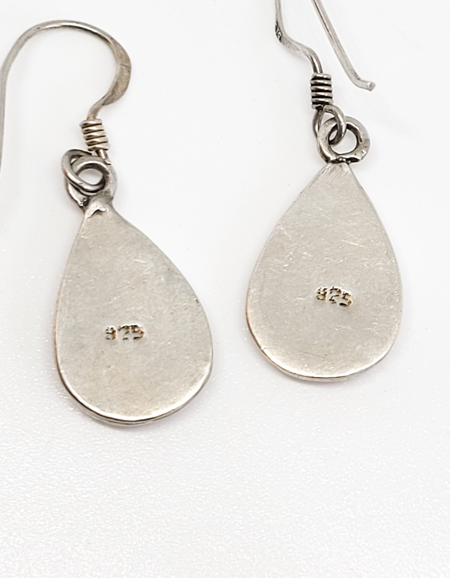 Mother of Pearl MOP gemstone inlay sterling silver tear drop vintage earrings 925