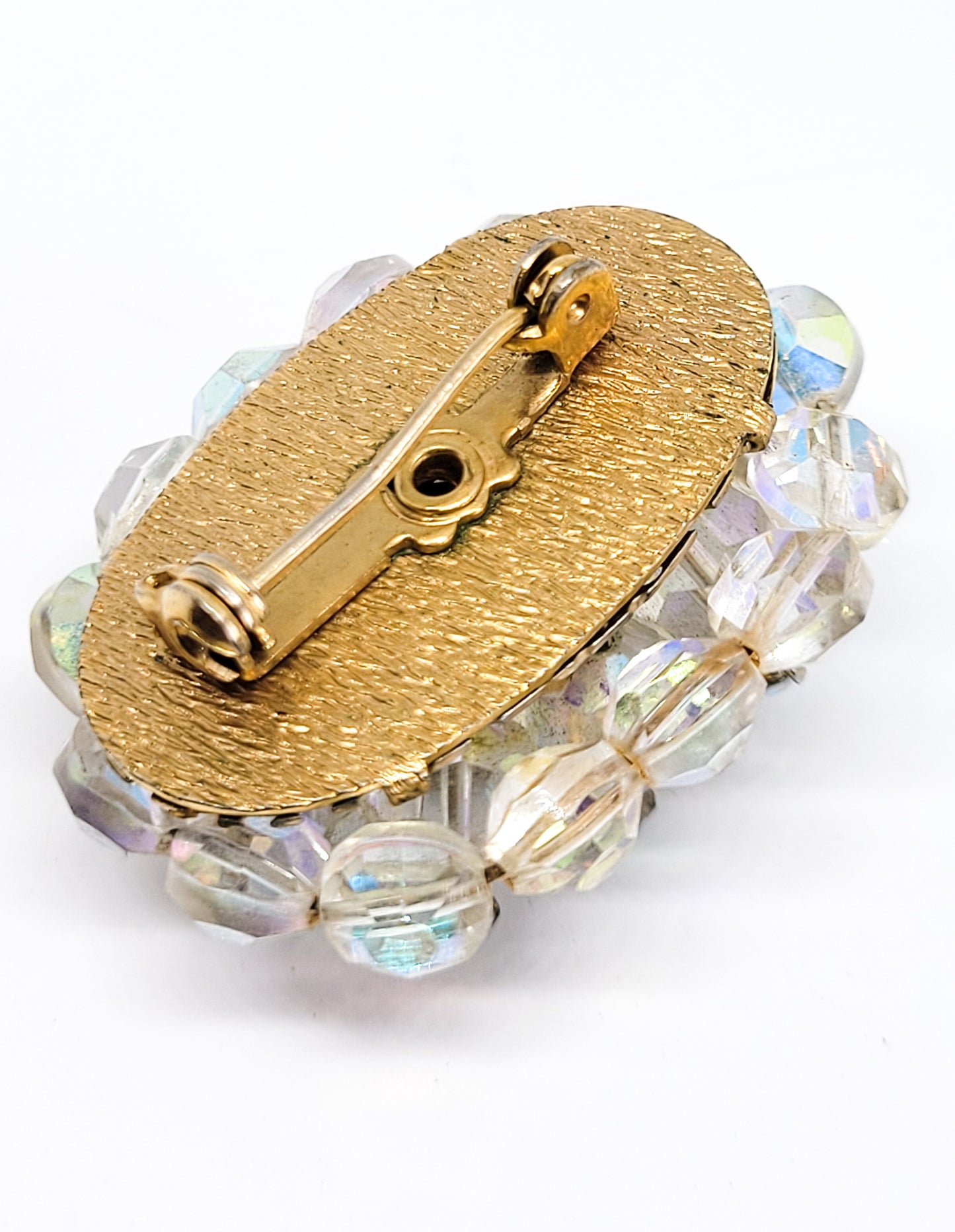 Austrian crystal rainbow aurora borealis beaded and rhinestone vintage cluster brooch