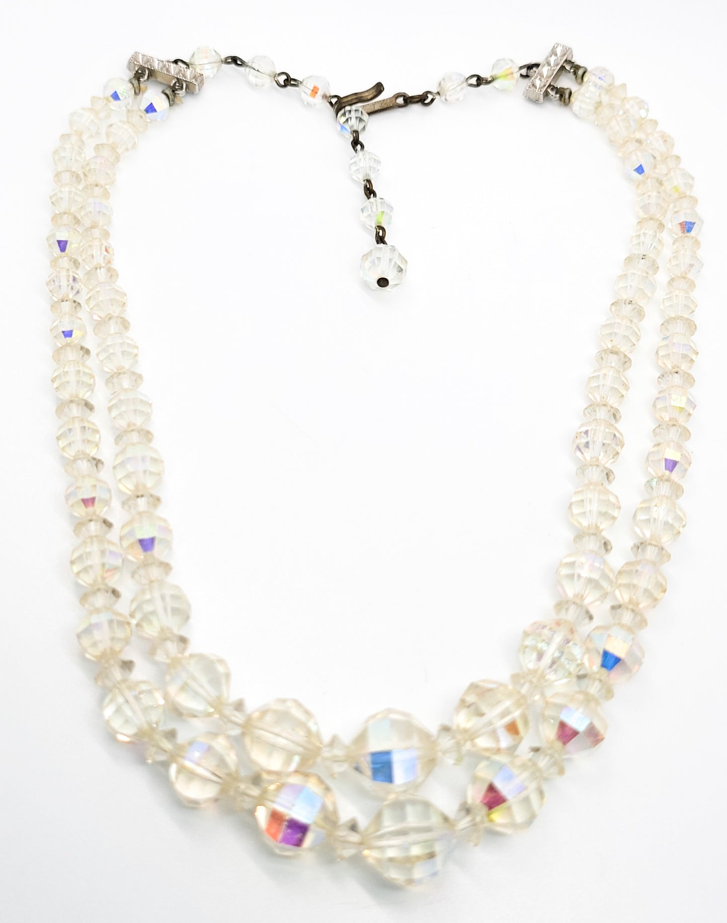 Laguna Faceted rainbow aurora borealis beaded vintage necklace and earrings set