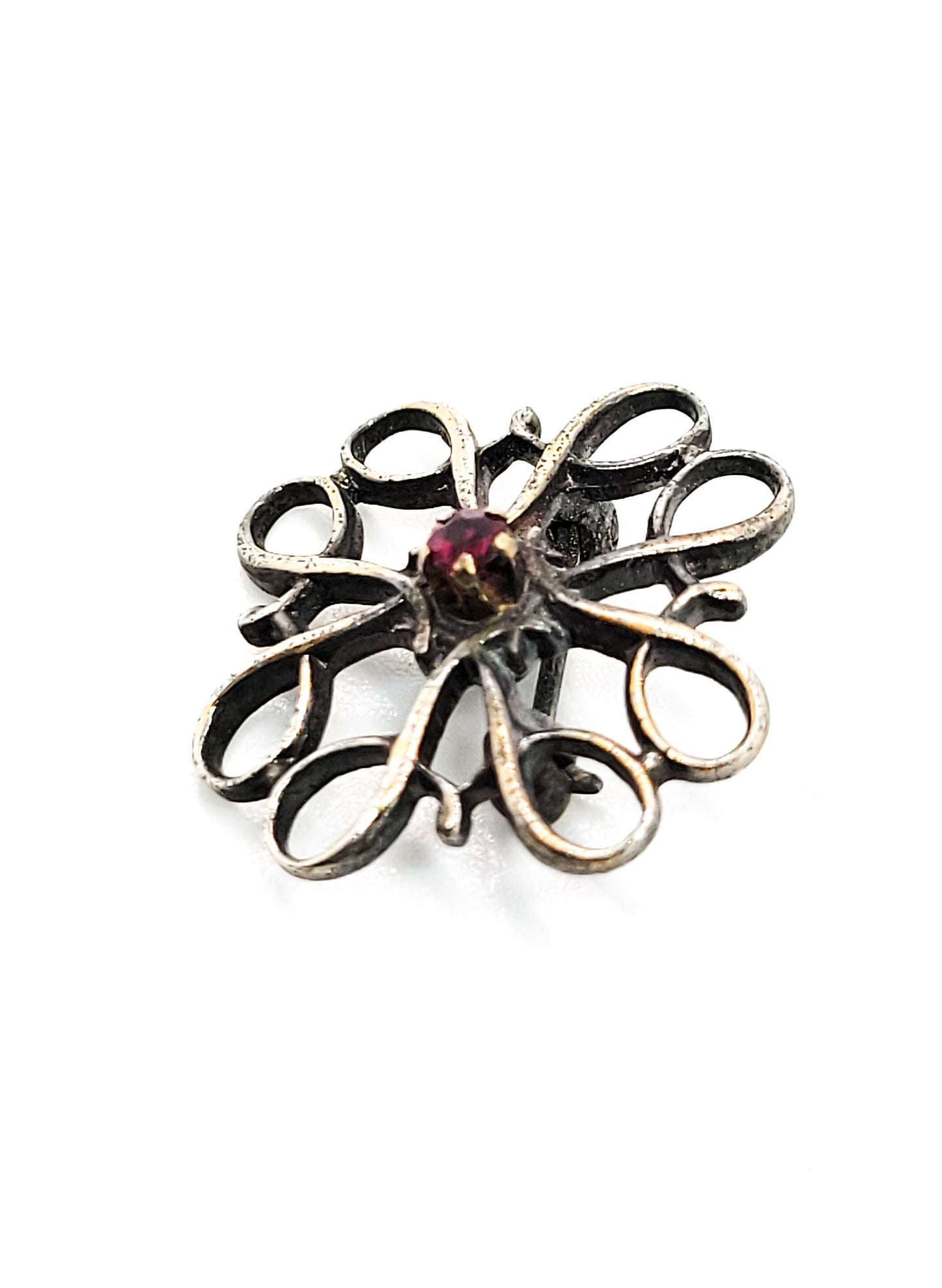 Avon Service Award R Sterling pink Spinel open work filigree sterling silver brooch pin