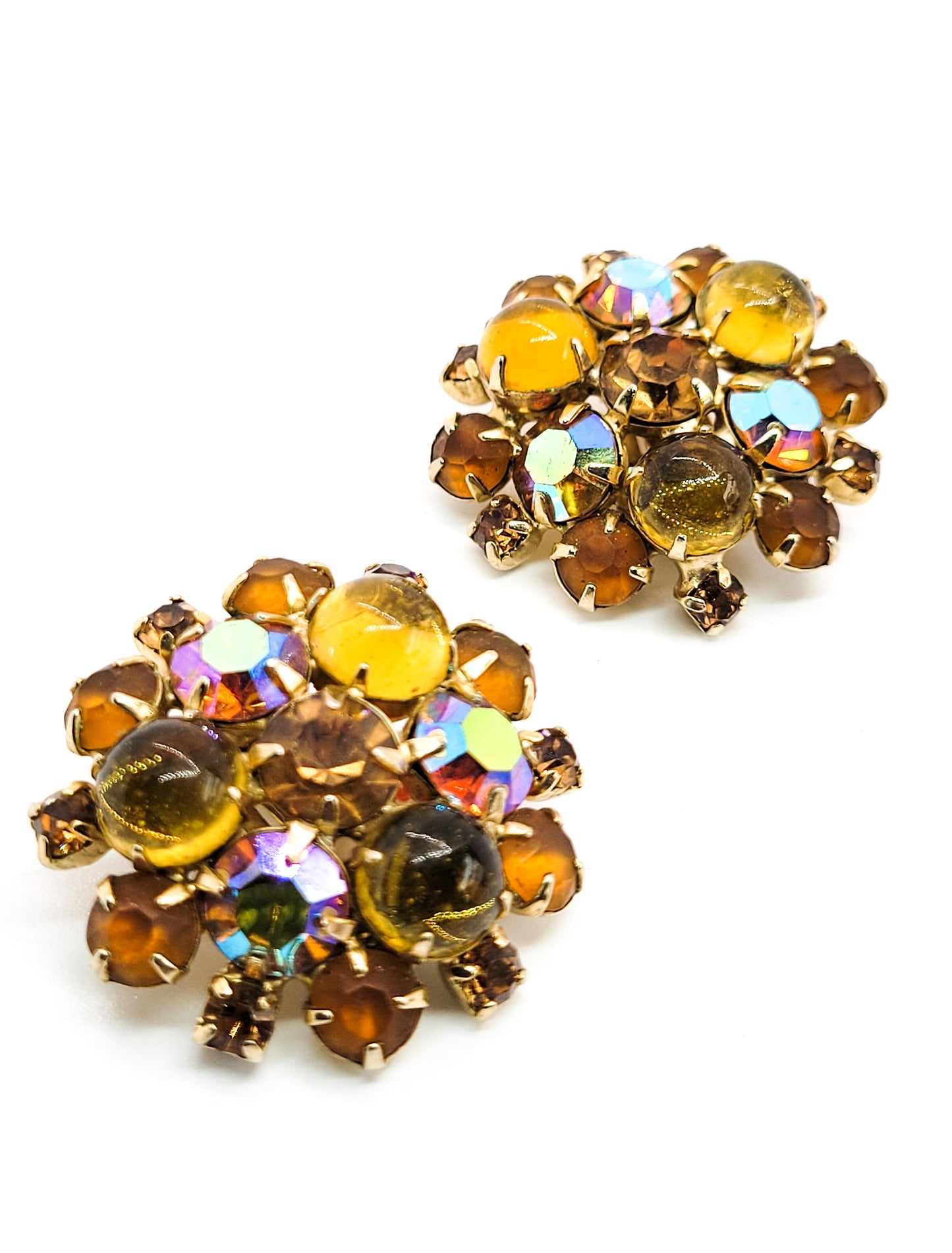A Autumn Topaz amber Aurora Borealis Jelly belly frosted rhinestone earrings