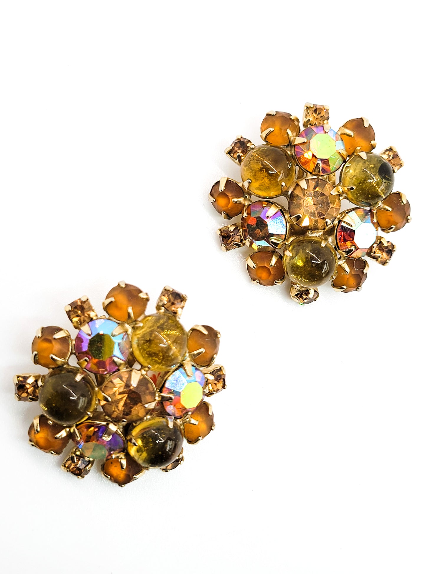 A Autumn Topaz amber Aurora Borealis Jelly belly frosted rhinestone earrings