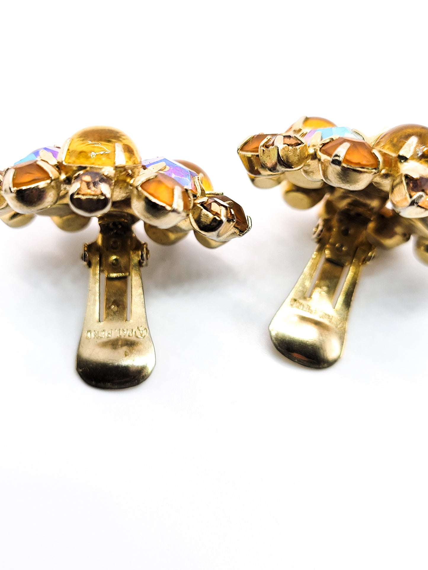 A Autumn Topaz amber Aurora Borealis Jelly belly frosted rhinestone earrings