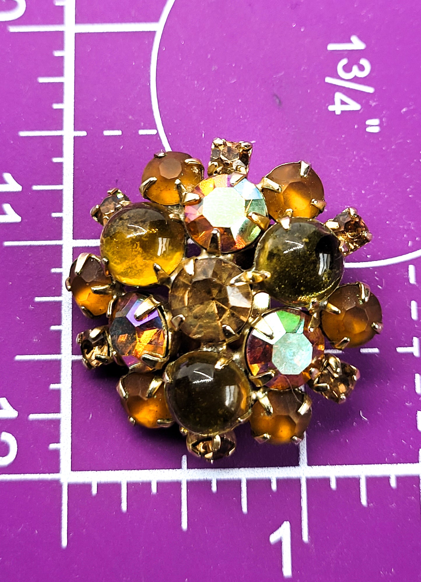 A Autumn Topaz amber Aurora Borealis Jelly belly frosted rhinestone earrings