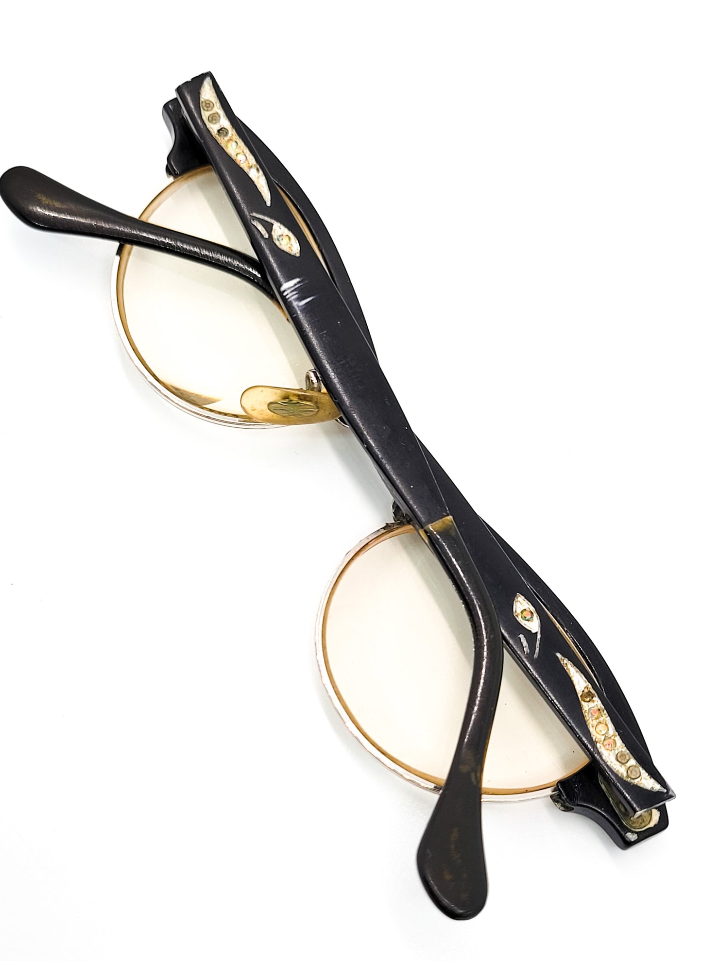 Cat's Eye glasses Retro pin up vintage rhinestone enamel black and white eyeglasses