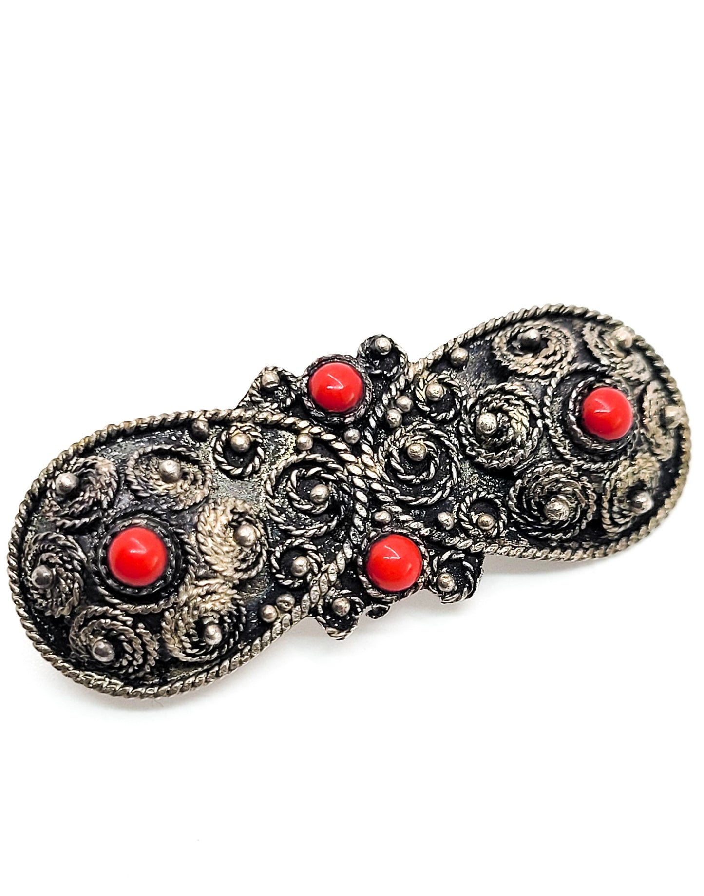 Antique Jerusalem Israel sterling silver red cab vintage brooch 925