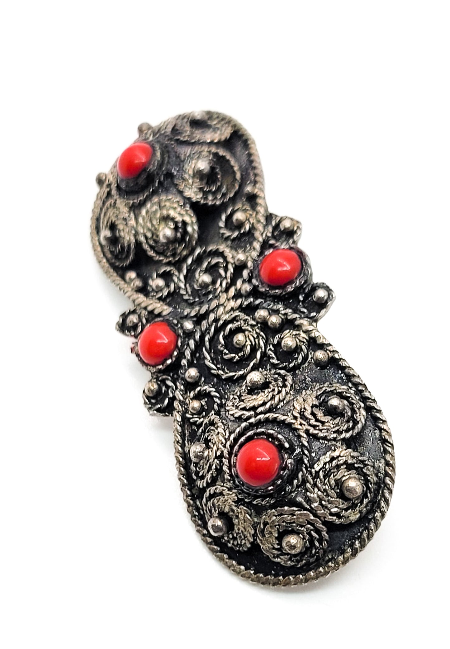 Antique Jerusalem Israel sterling silver red cab vintage brooch 925