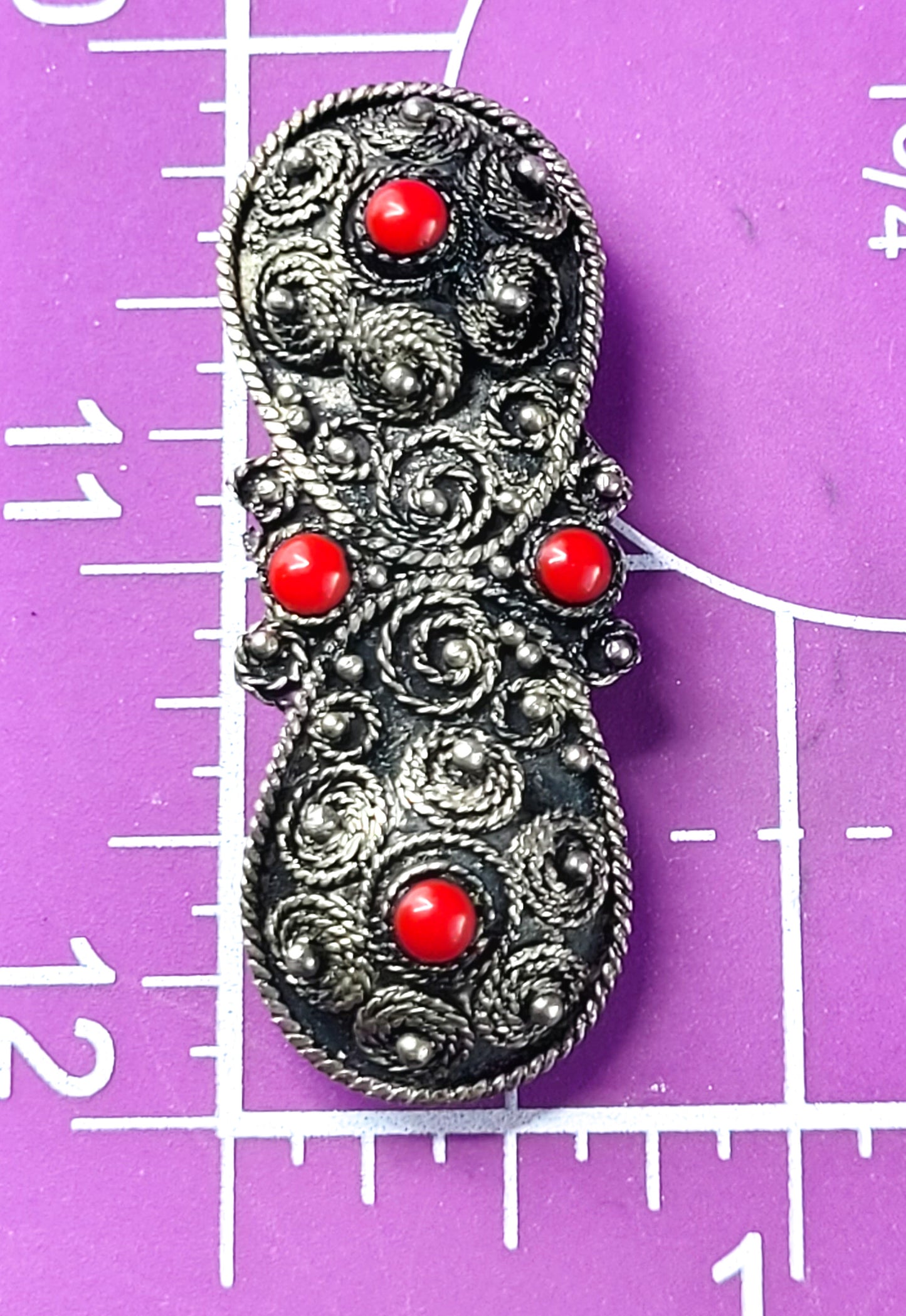 Antique Jerusalem Israel sterling silver red cab vintage brooch 925