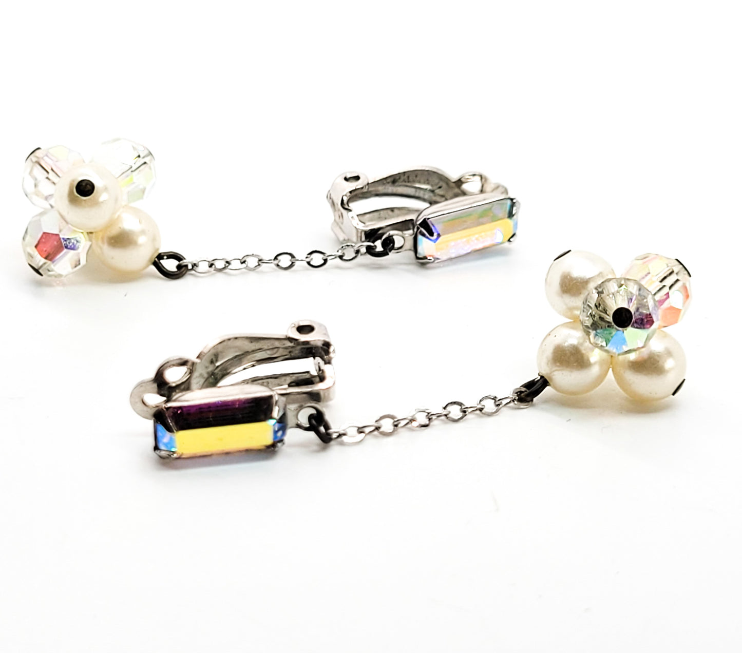 Lewis Segal Aurora Borealis rhinestone drop beaded vintage clip on earrings