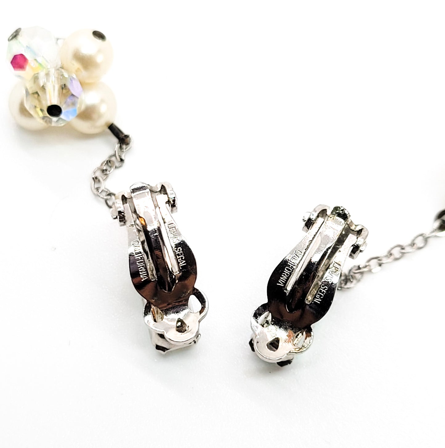 Lewis Segal Aurora Borealis rhinestone drop beaded vintage clip on earrings