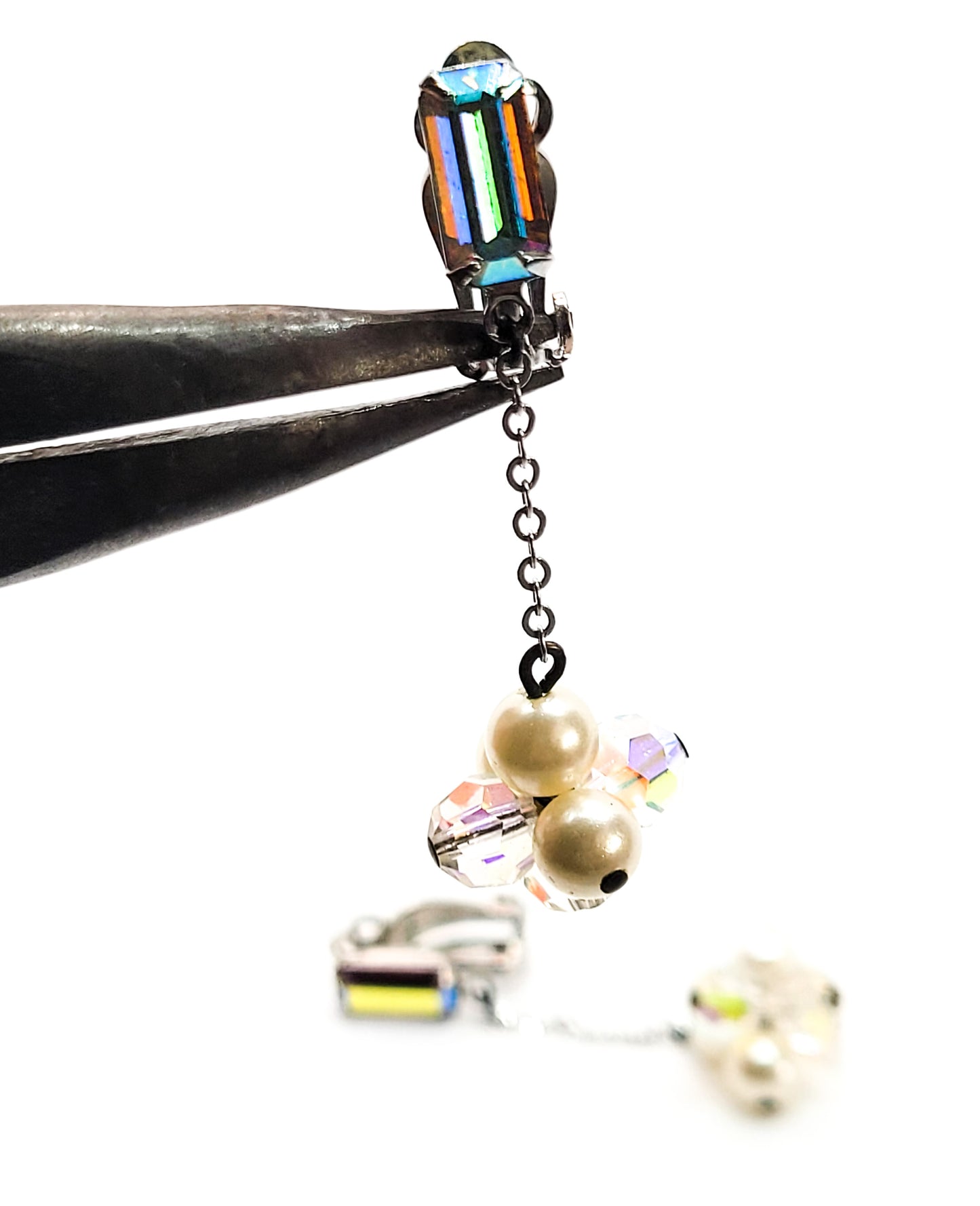 Lewis Segal Aurora Borealis rhinestone drop beaded vintage clip on earrings