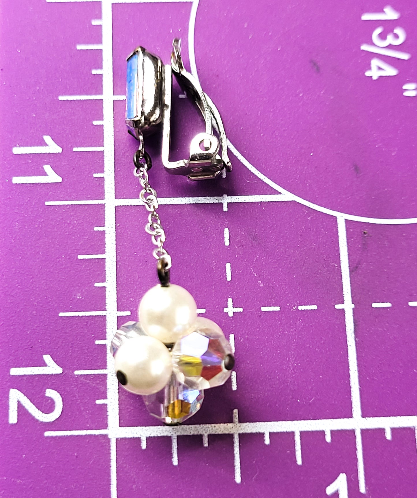 Lewis Segal Aurora Borealis rhinestone drop beaded vintage clip on earrings