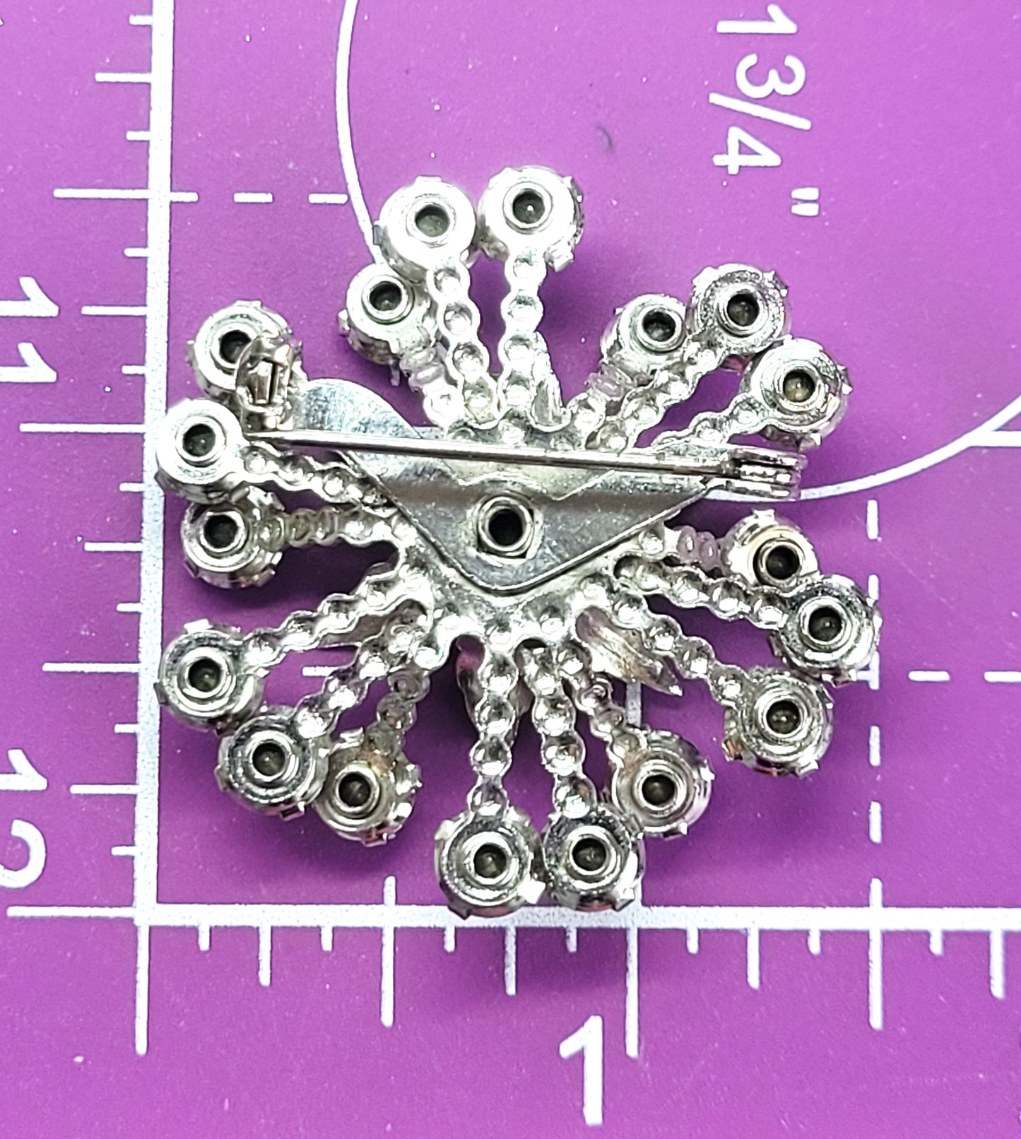 Atomic flower mid century modern MCM clear rhinestone vintage brooch