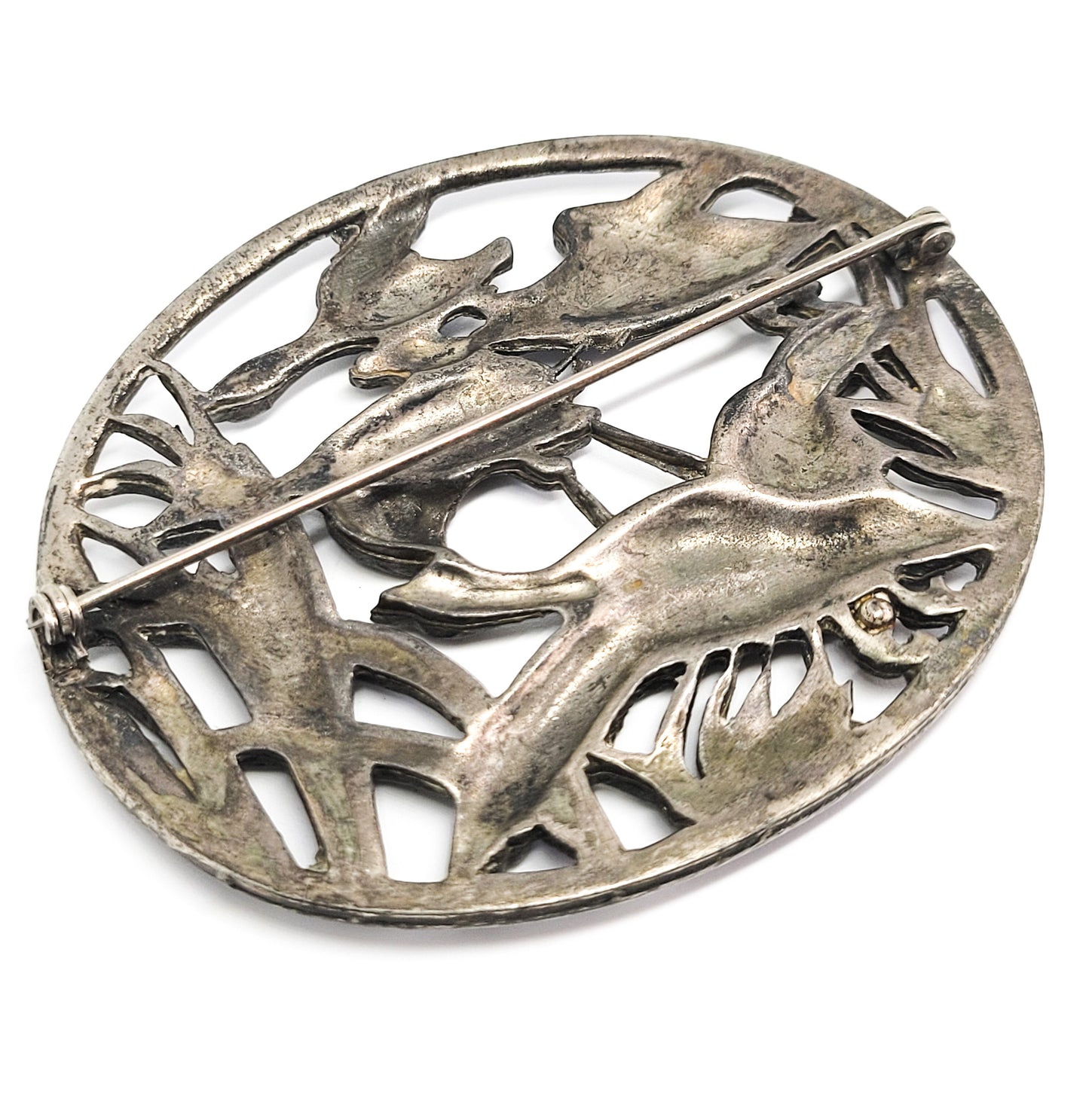 Vintage Flying Goose open work sterling silver vintage figural hunting brooch 925