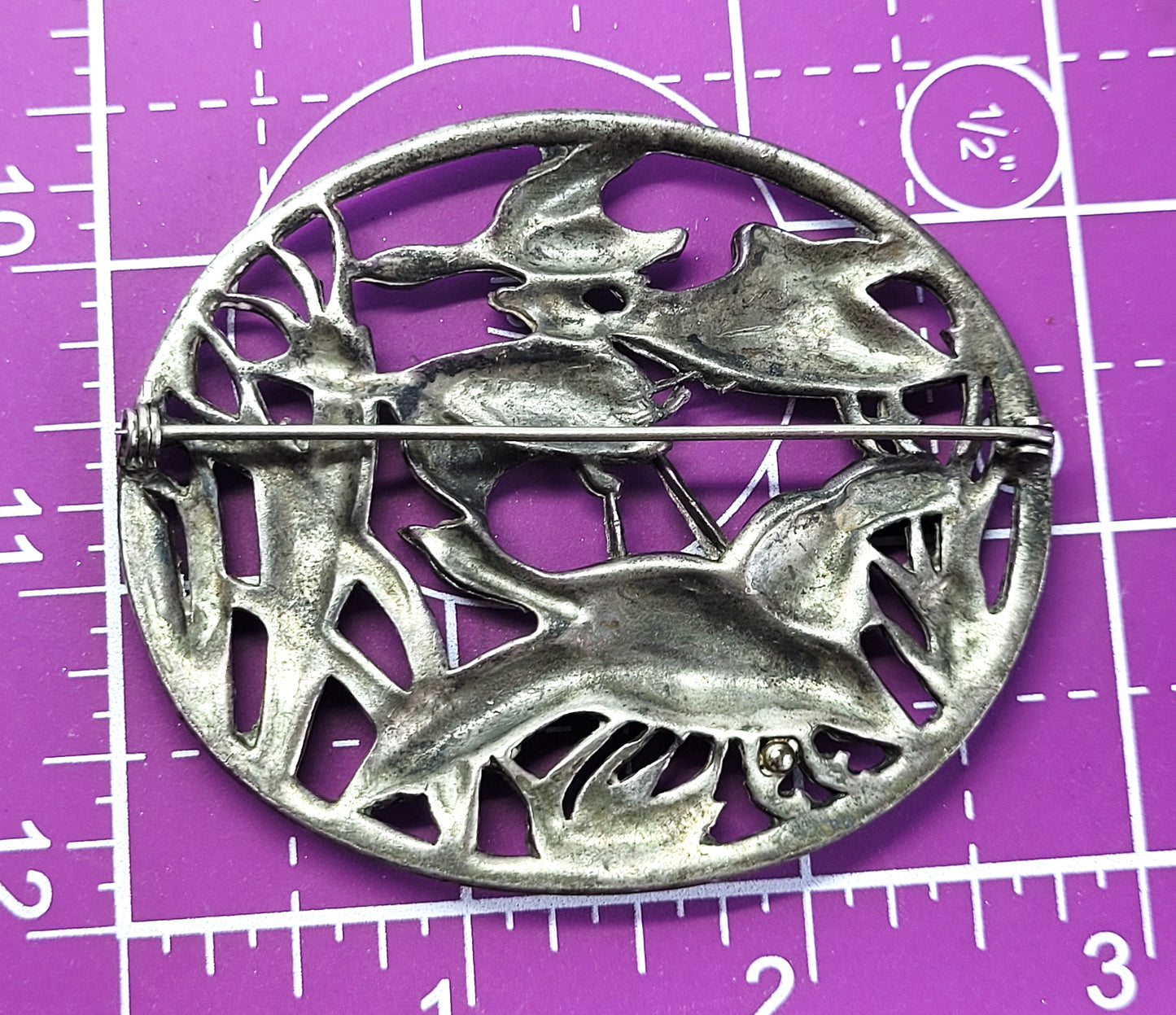 Vintage Flying Goose open work sterling silver vintage figural hunting brooch 925
