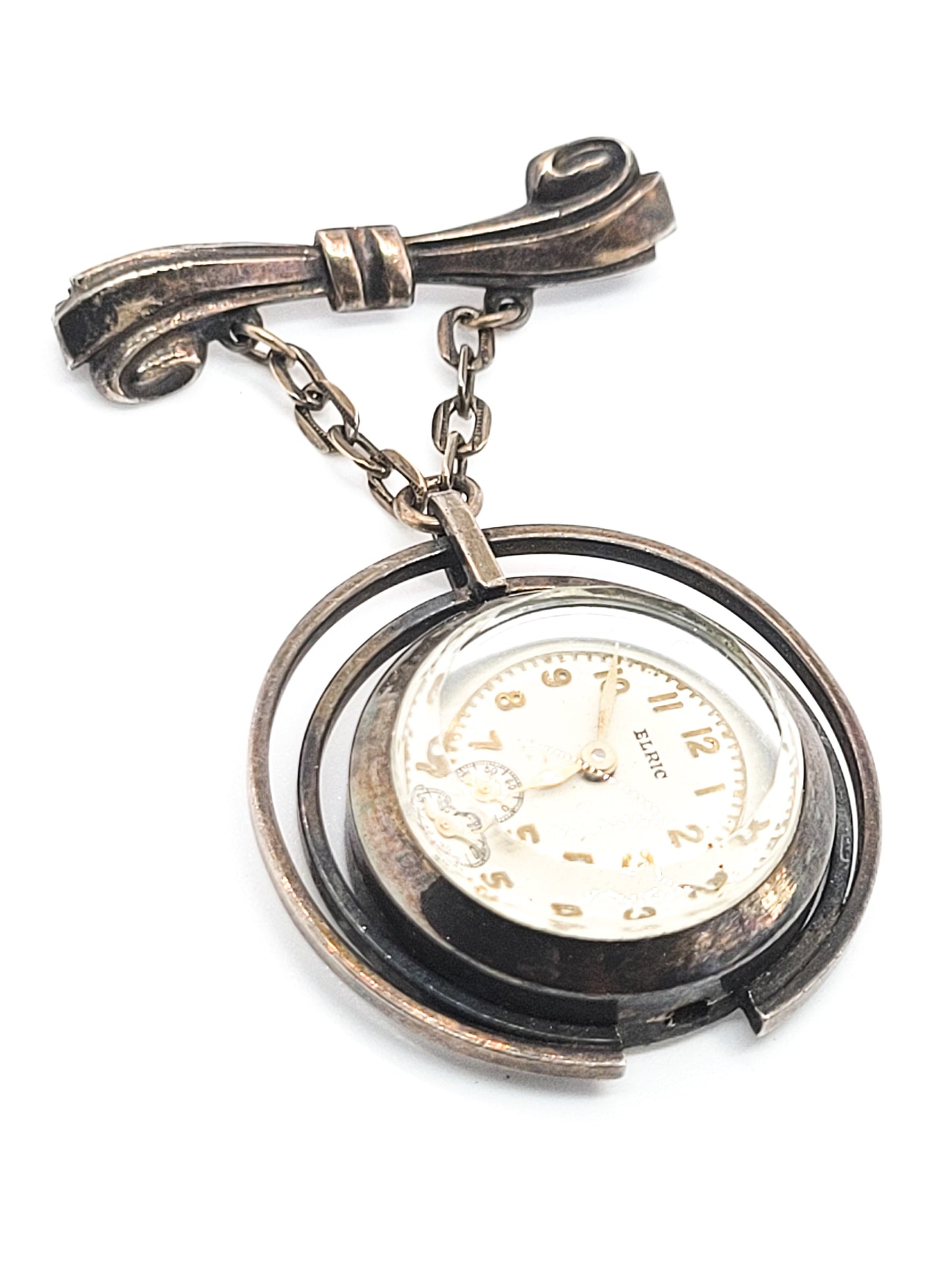 Vintage Elric Muralt 10kt gold over sterling silver watch fob brooch For Repair