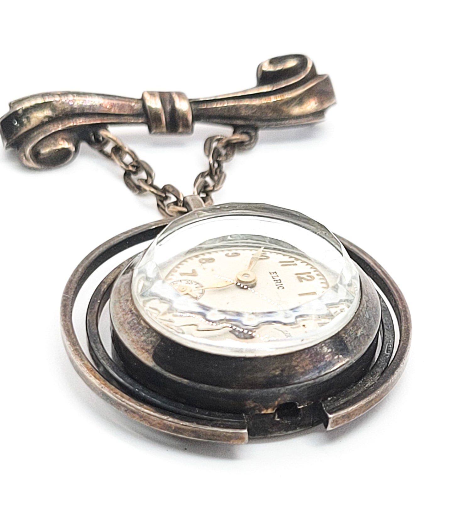 Vintage Elric Muralt 10kt gold over sterling silver watch fob brooch For Repair