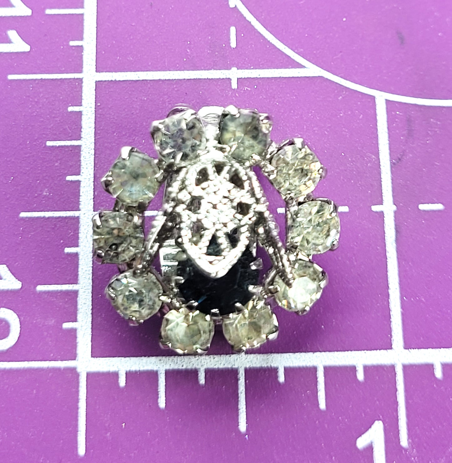 Sapphire blue vintage flower cup silver toned Mid century MCM clip on earrings