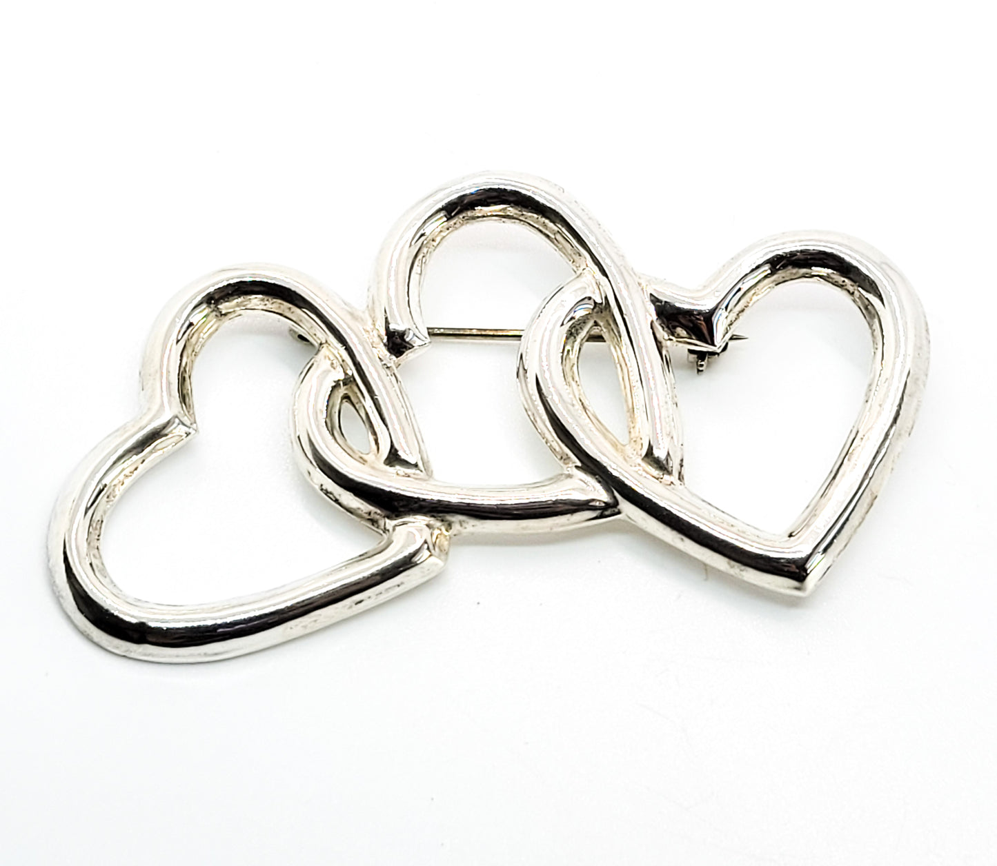 Tripple open heart 3 Love Taxco Mexico signed TR-52 vintage sterling silver brooch 925