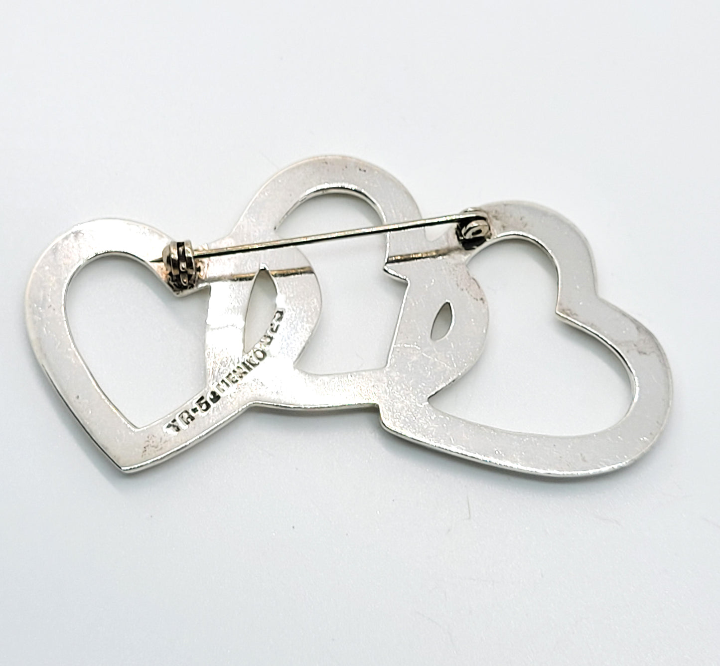 Tripple open heart 3 Love Taxco Mexico signed TR-52 vintage sterling silver brooch 925