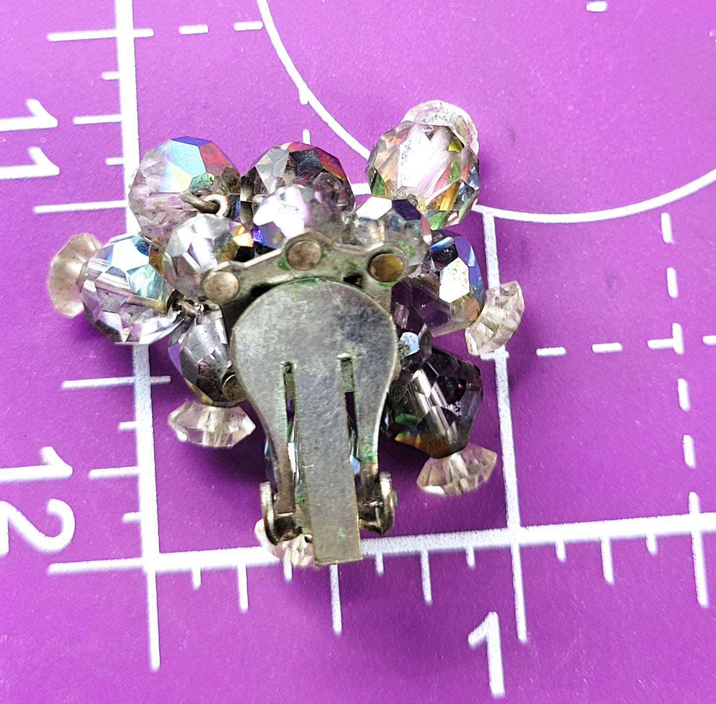 Vintage smokey aurora borealis rainbow beadded waterfall clip on earrings MCM