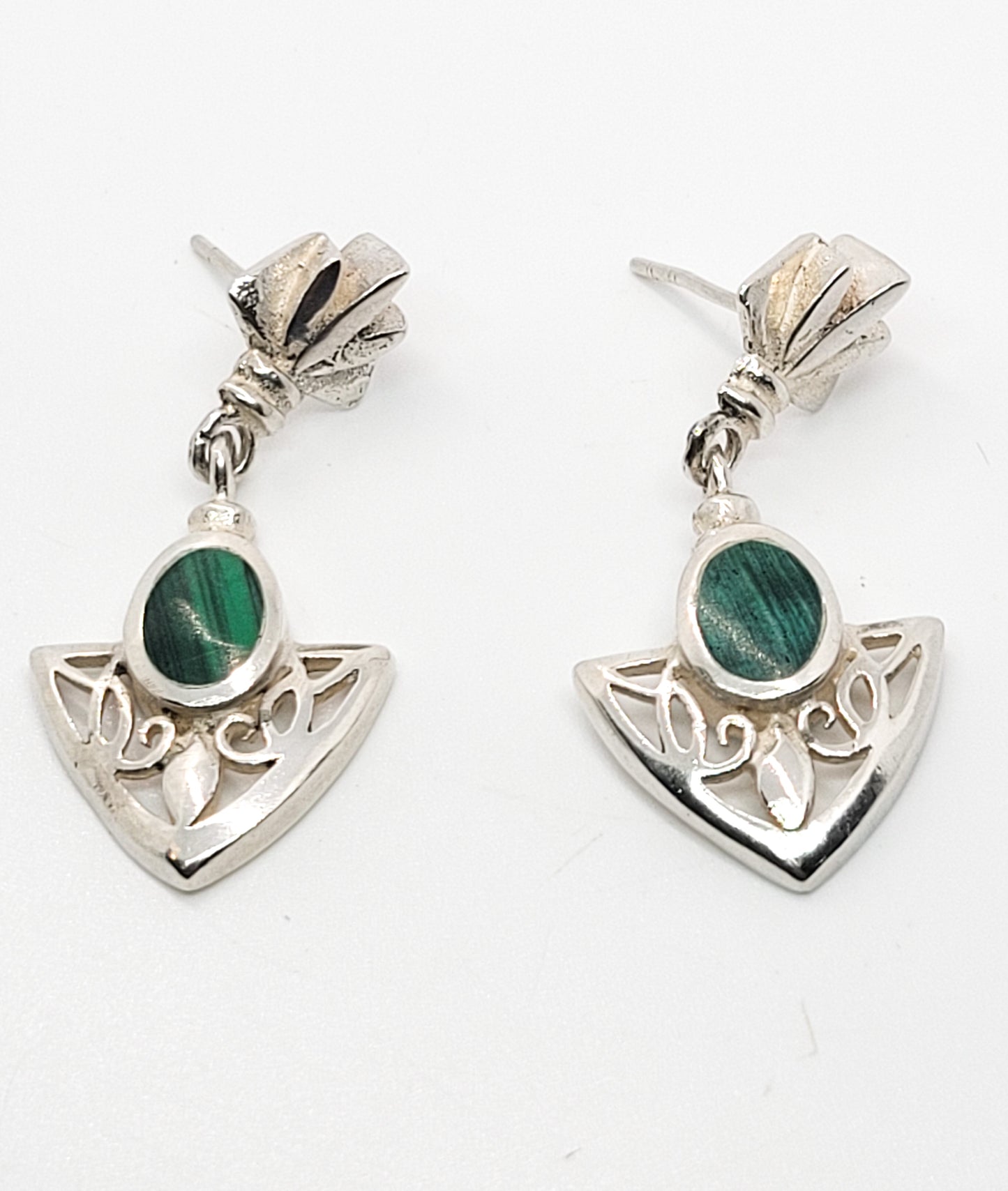 Malachite green gemstone vintage tribal stering silver drop vintage earrings 925